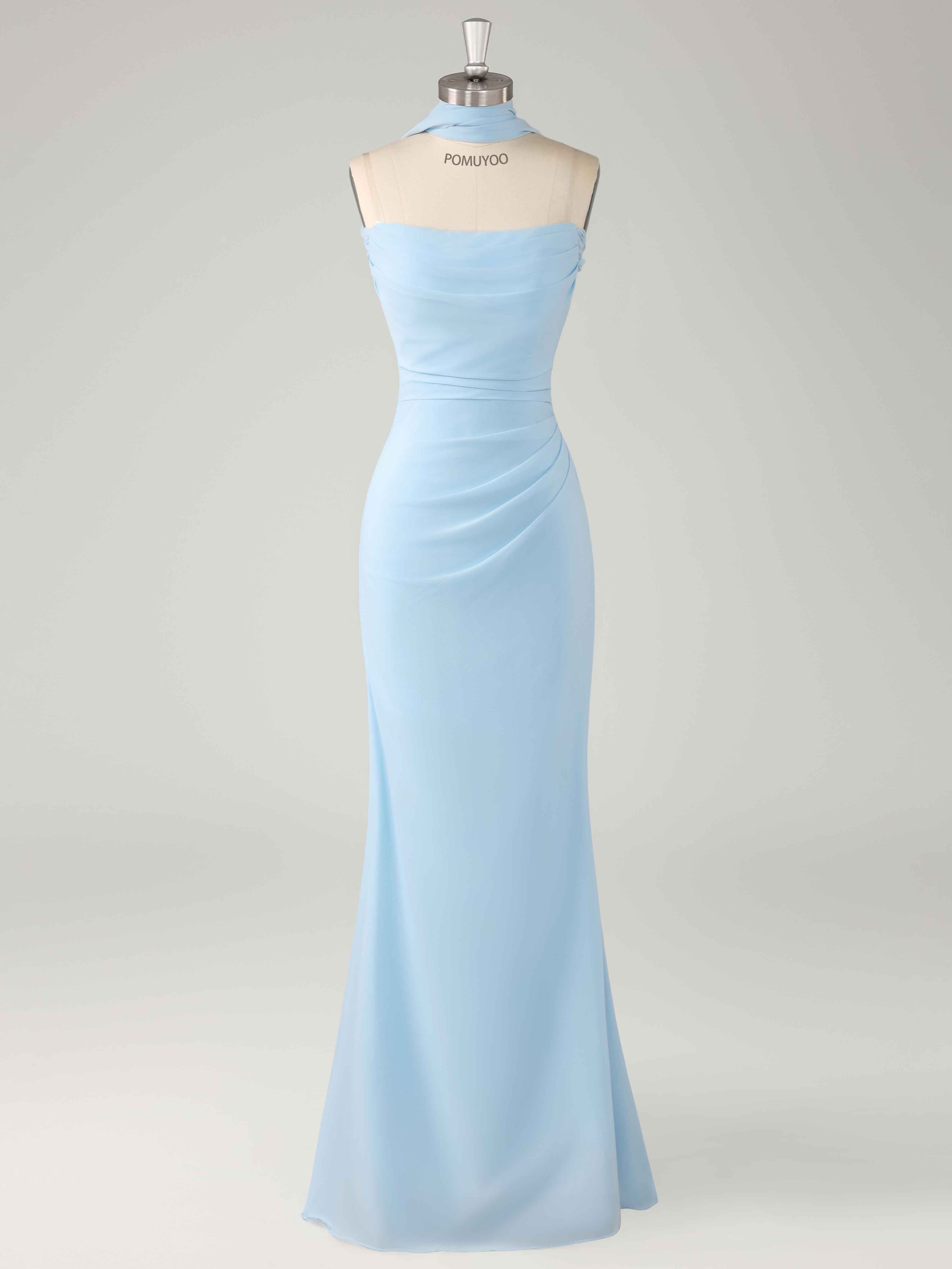 Jessamine Stunning Mermaid Strapless Pleated Long Chiffon Formal Dresses