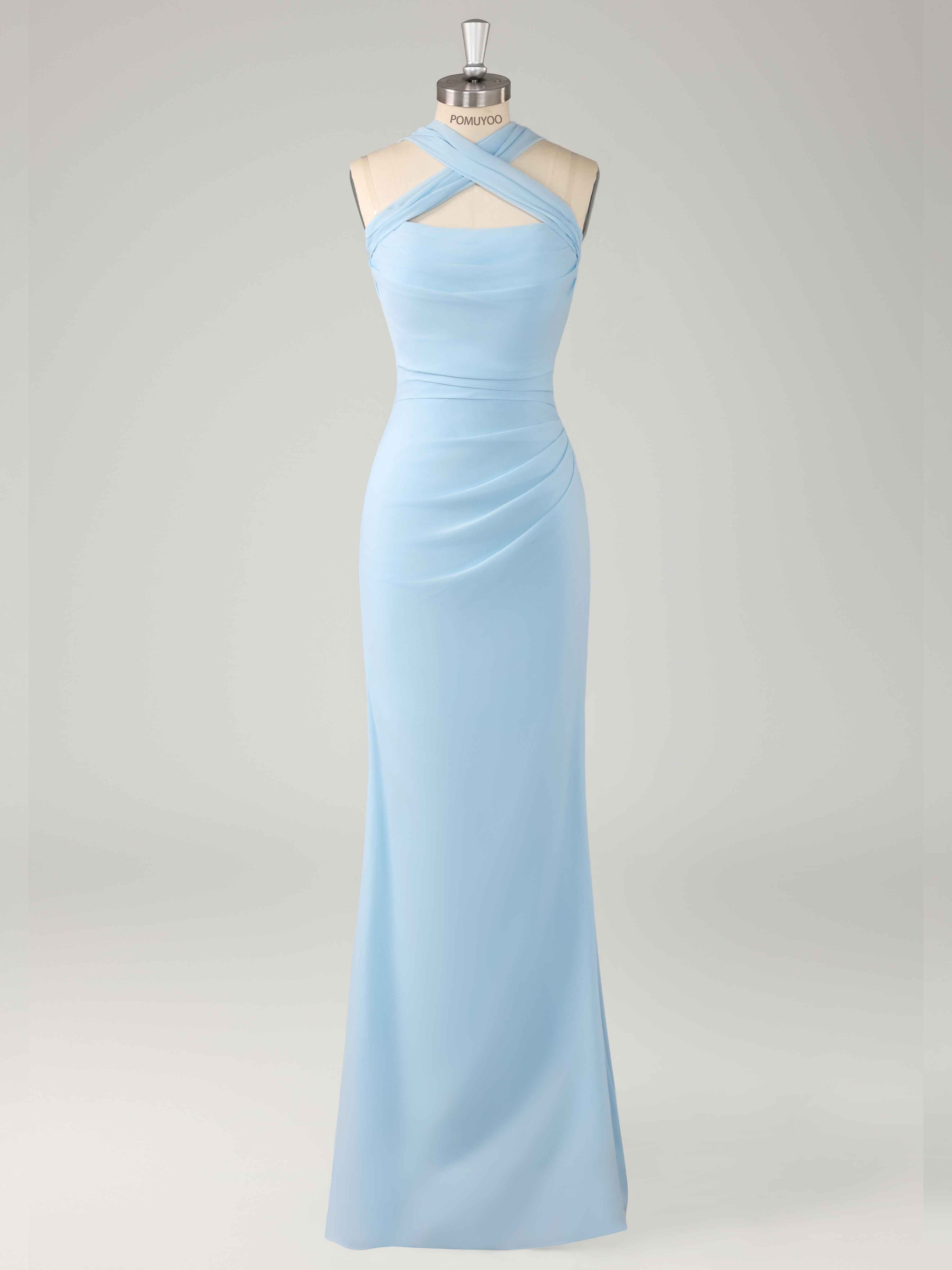Jessamine Stunning Mermaid Strapless Pleated Long Chiffon Formal Dresses