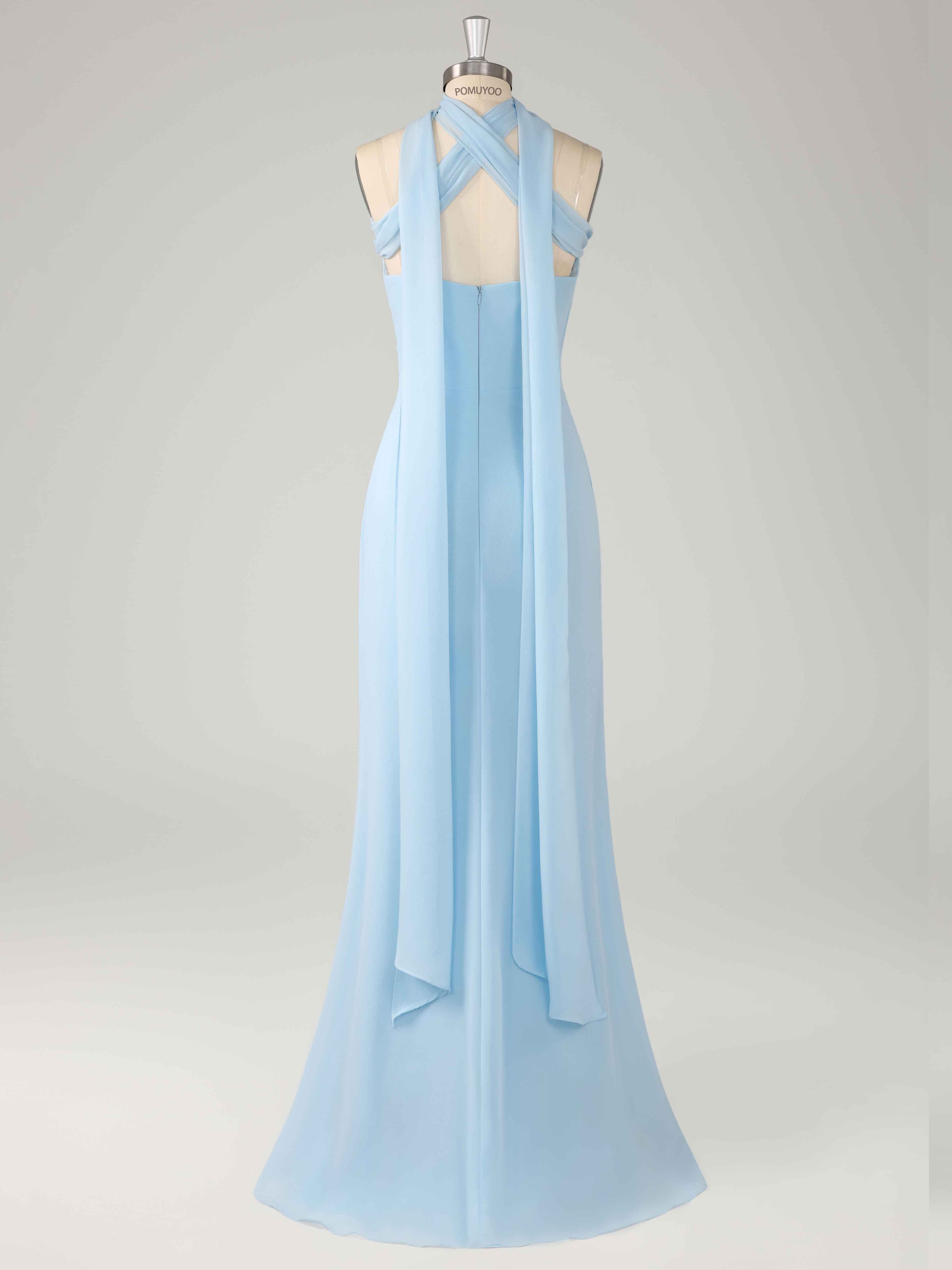 Jessamine Stunning Mermaid Strapless Pleated Long Chiffon Formal Dresses