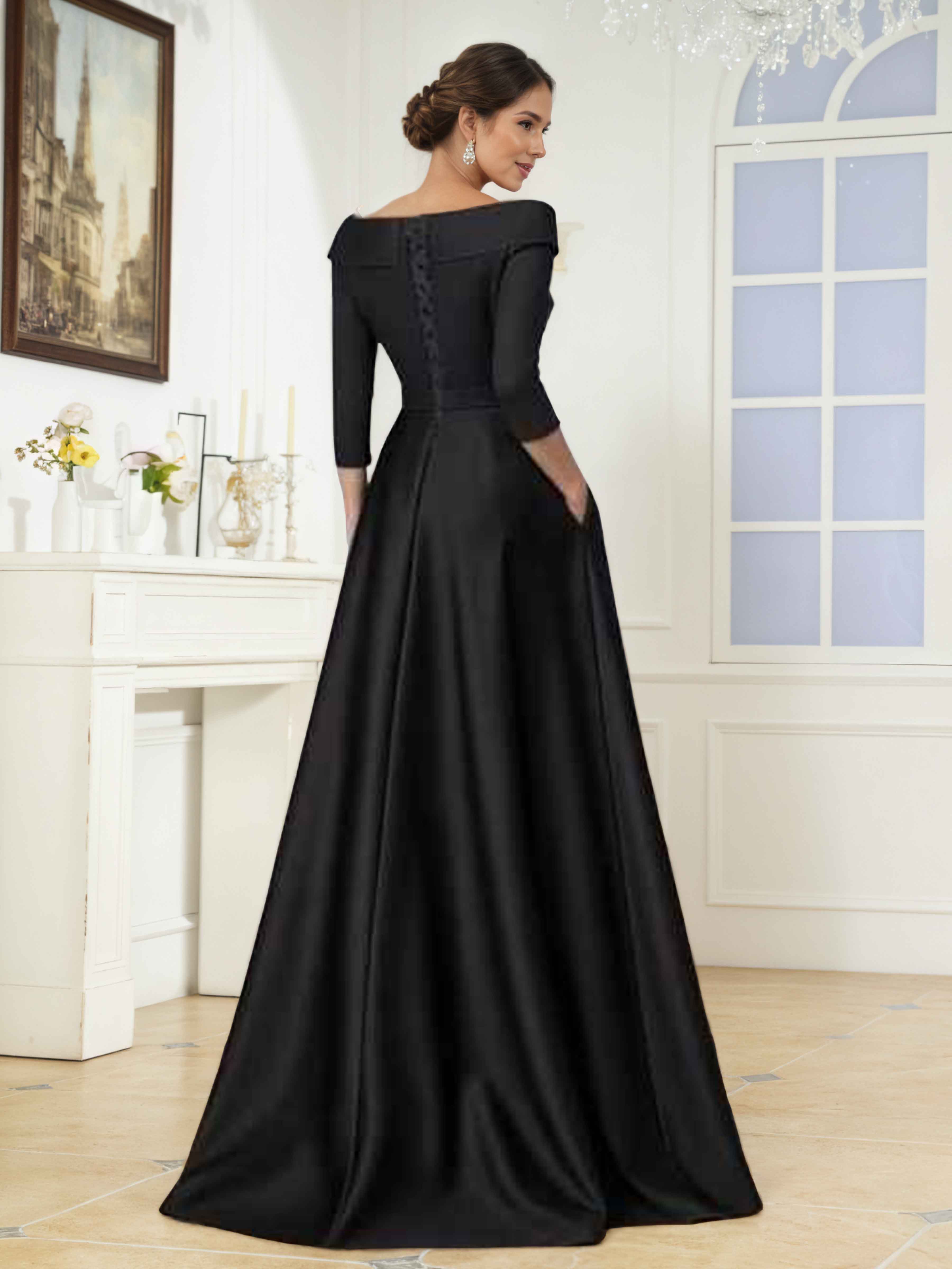 Katriel A-Line Floor Length Satin Mother of the Bride Dresses with 3D Flowers & Pocket