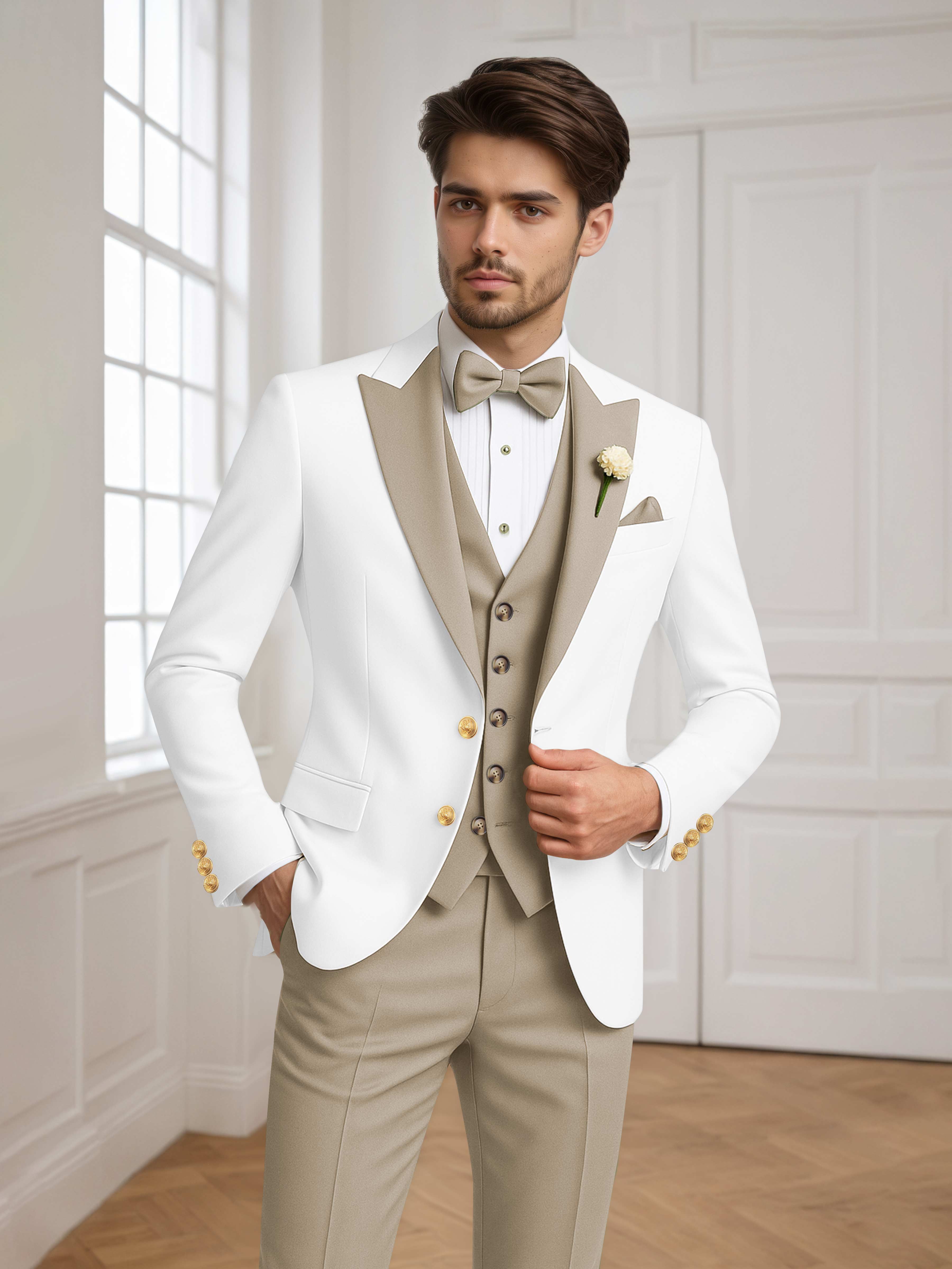 Two Tone Peak Lapel Men's 3 Pieces Wedding Suit for Groom & Events