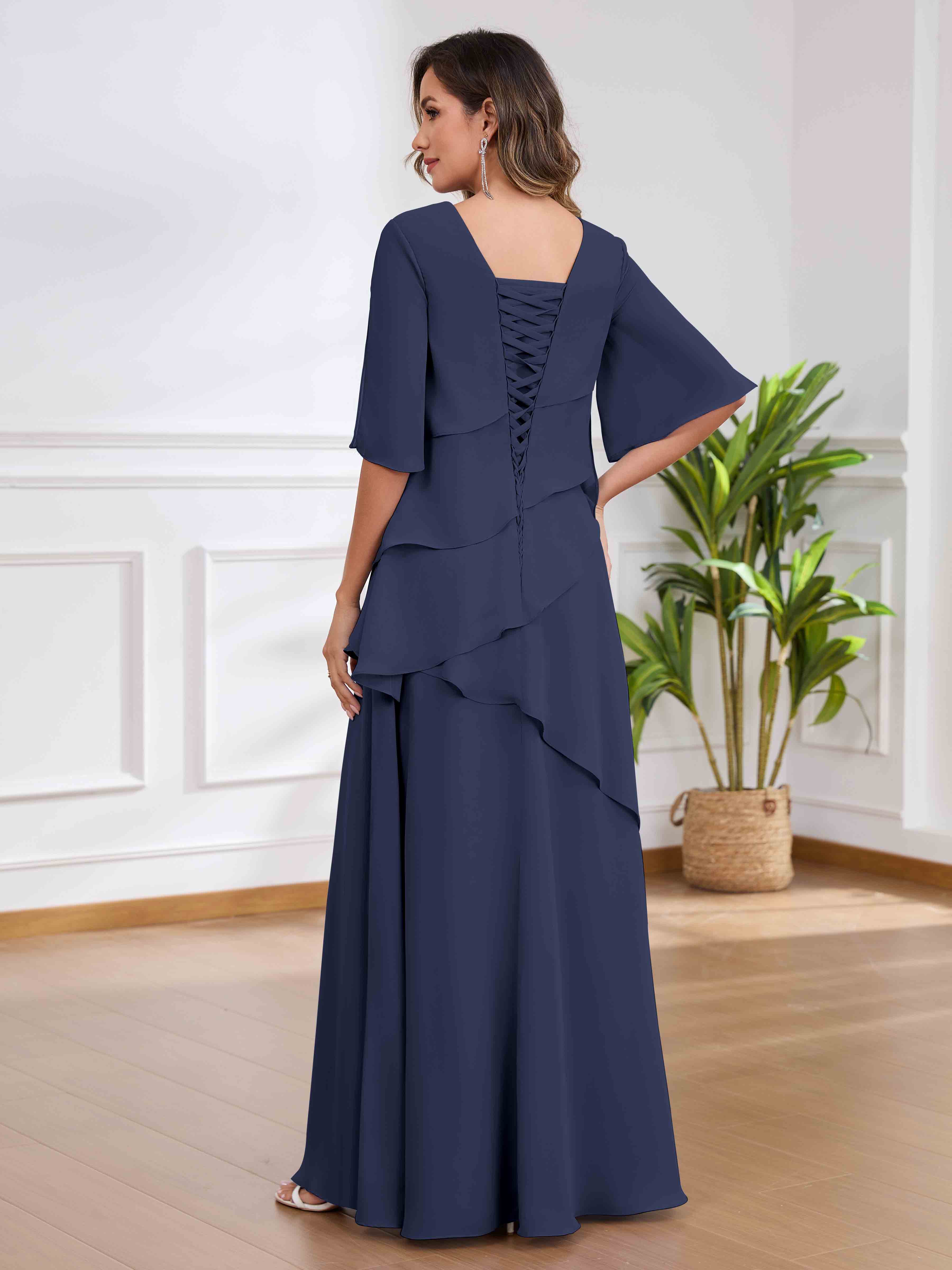 Larkin Trendy A-Line Scoop Tiered Long Chiffon Mother of the Bride Dresses