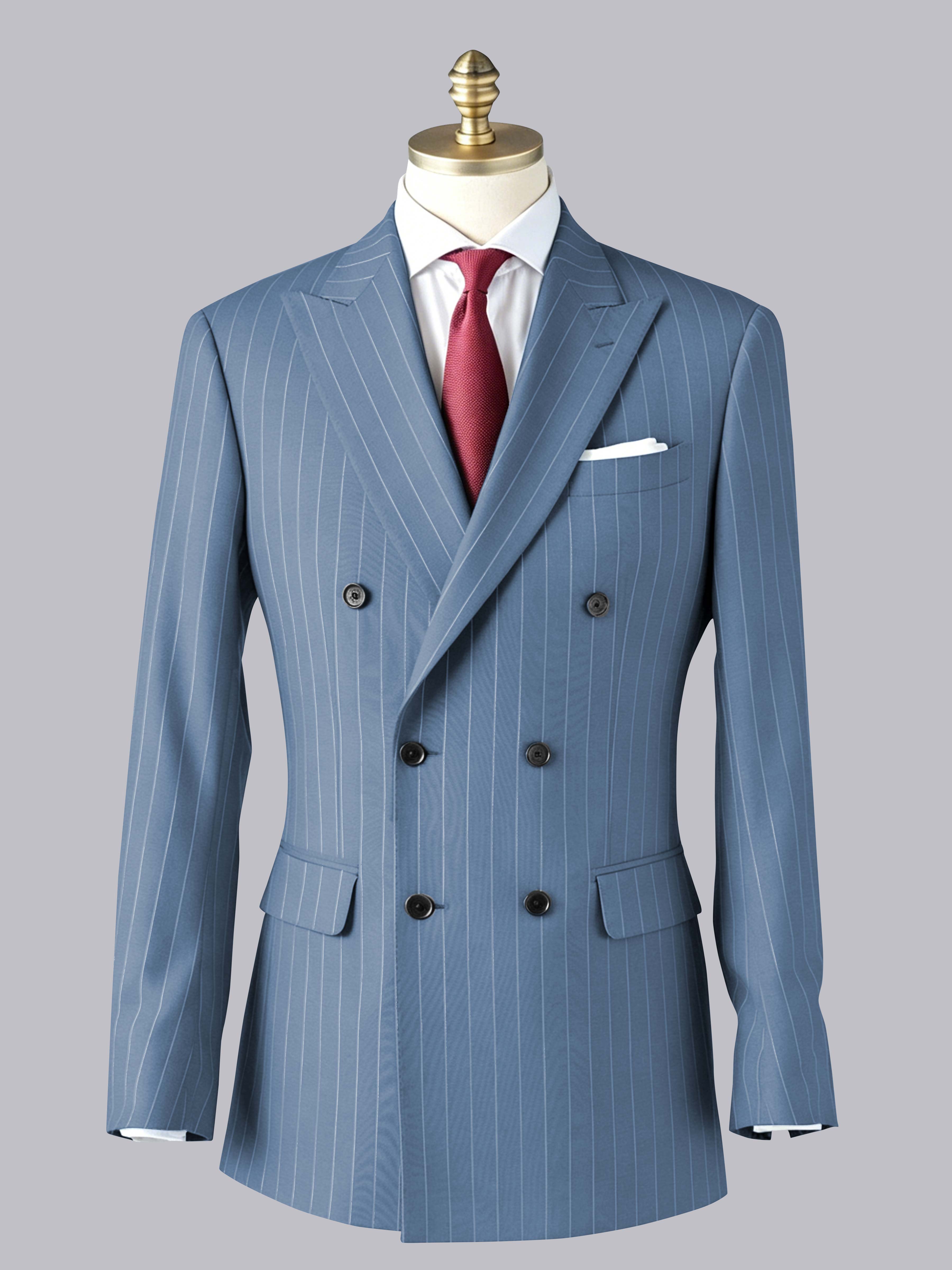 Timeless Men's Peak Lapel Double Breasted Vertical Stripe Formal Jacket UK