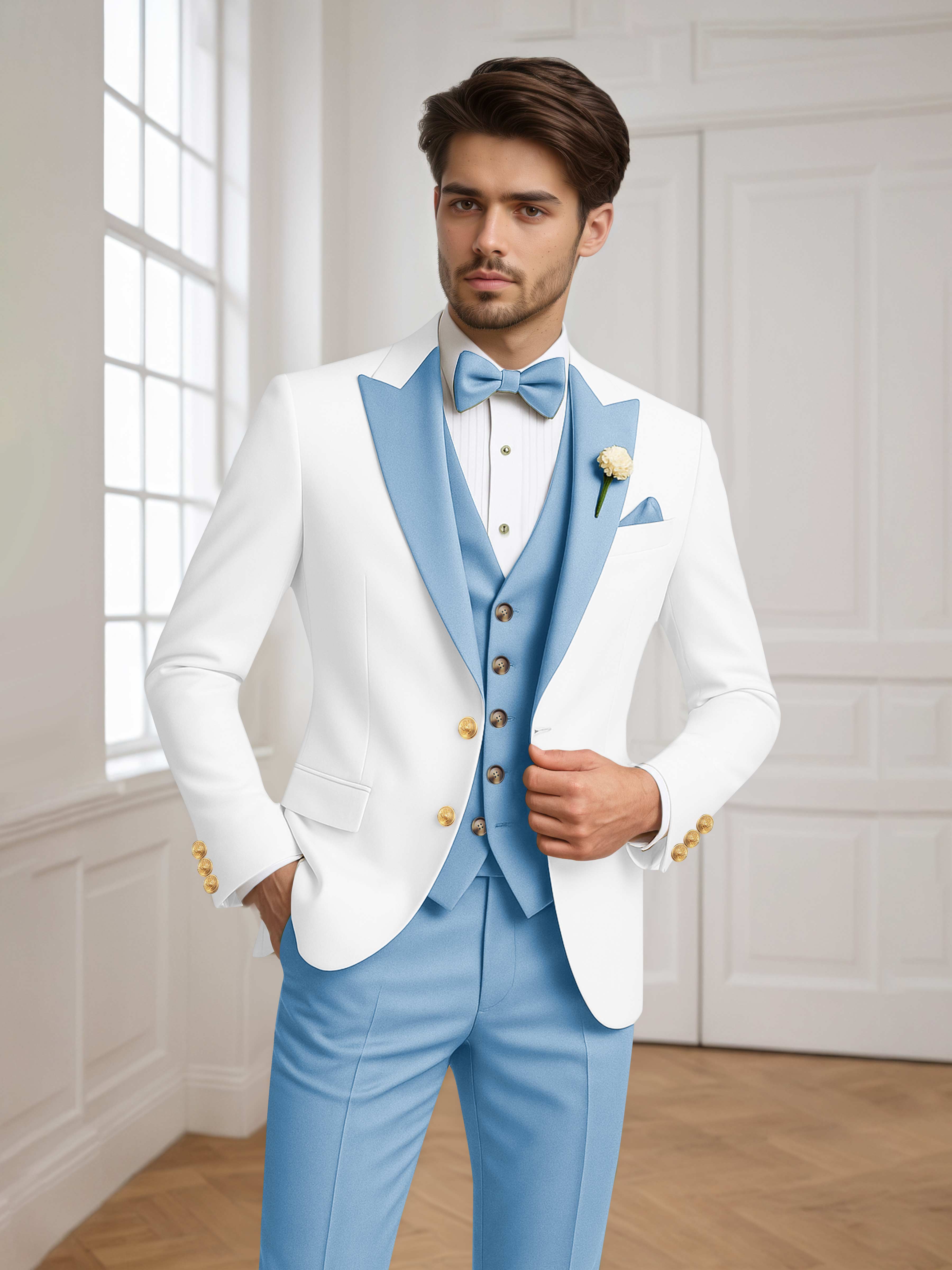 Two Tone Peak Lapel Men's 3 Pieces Wedding Suit for Groom & Events