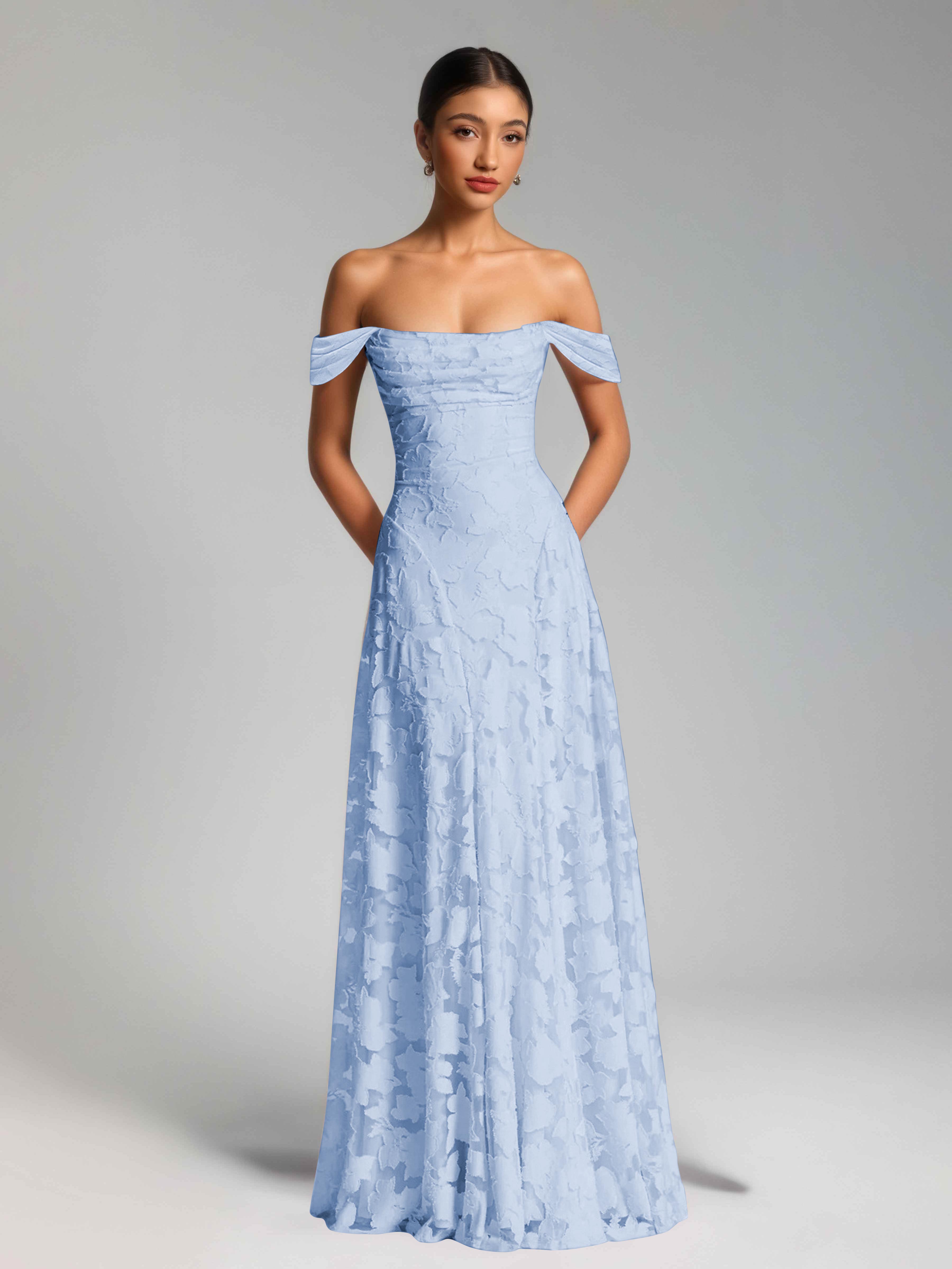 Oraelithra Graceful A-Line Off the Shoulder Floor Length Jacquard Bridesmaid Dresses