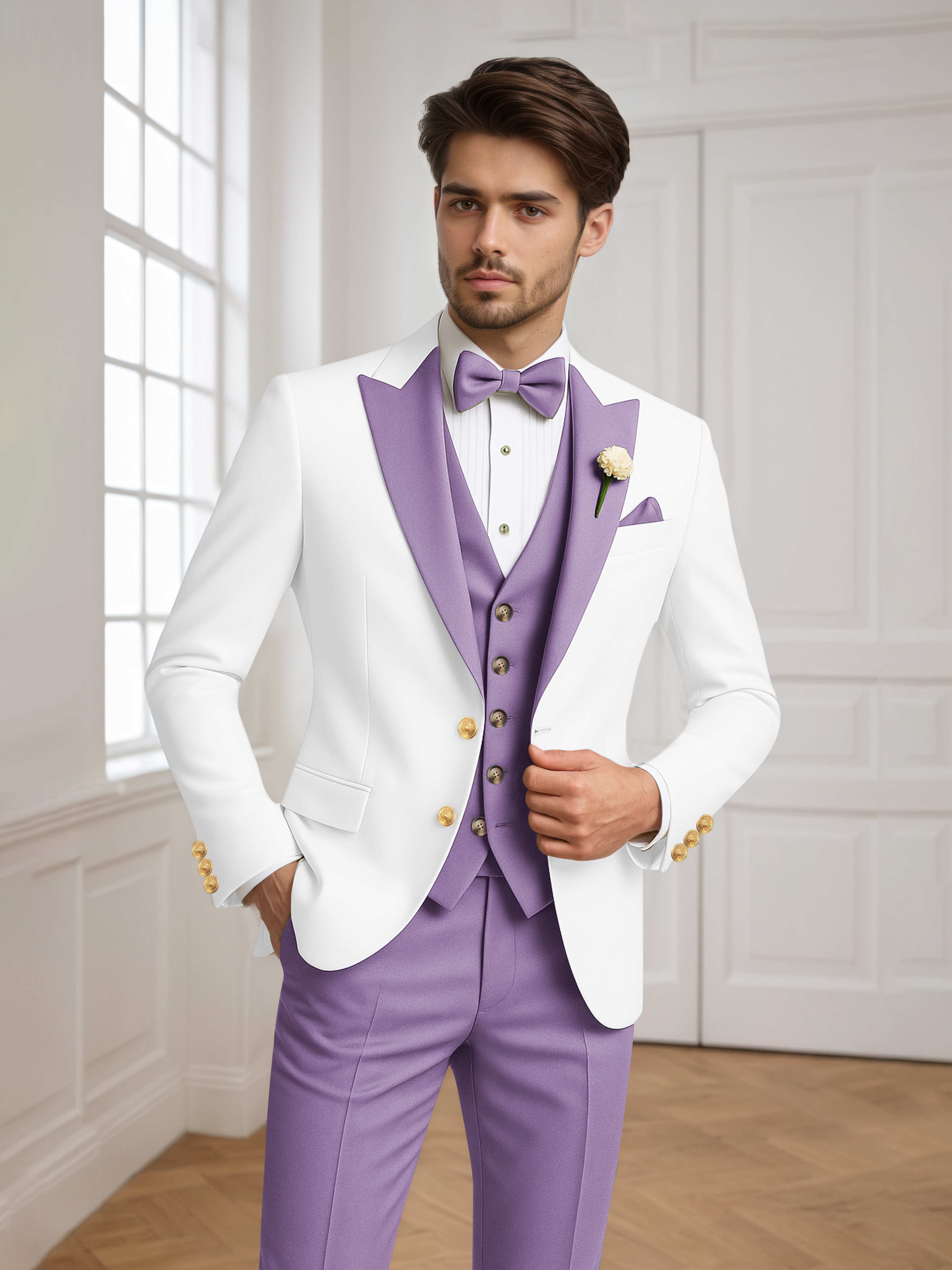 Two Tone Peak Lapel Men's 3 Pieces Wedding Suit for Groom & Events