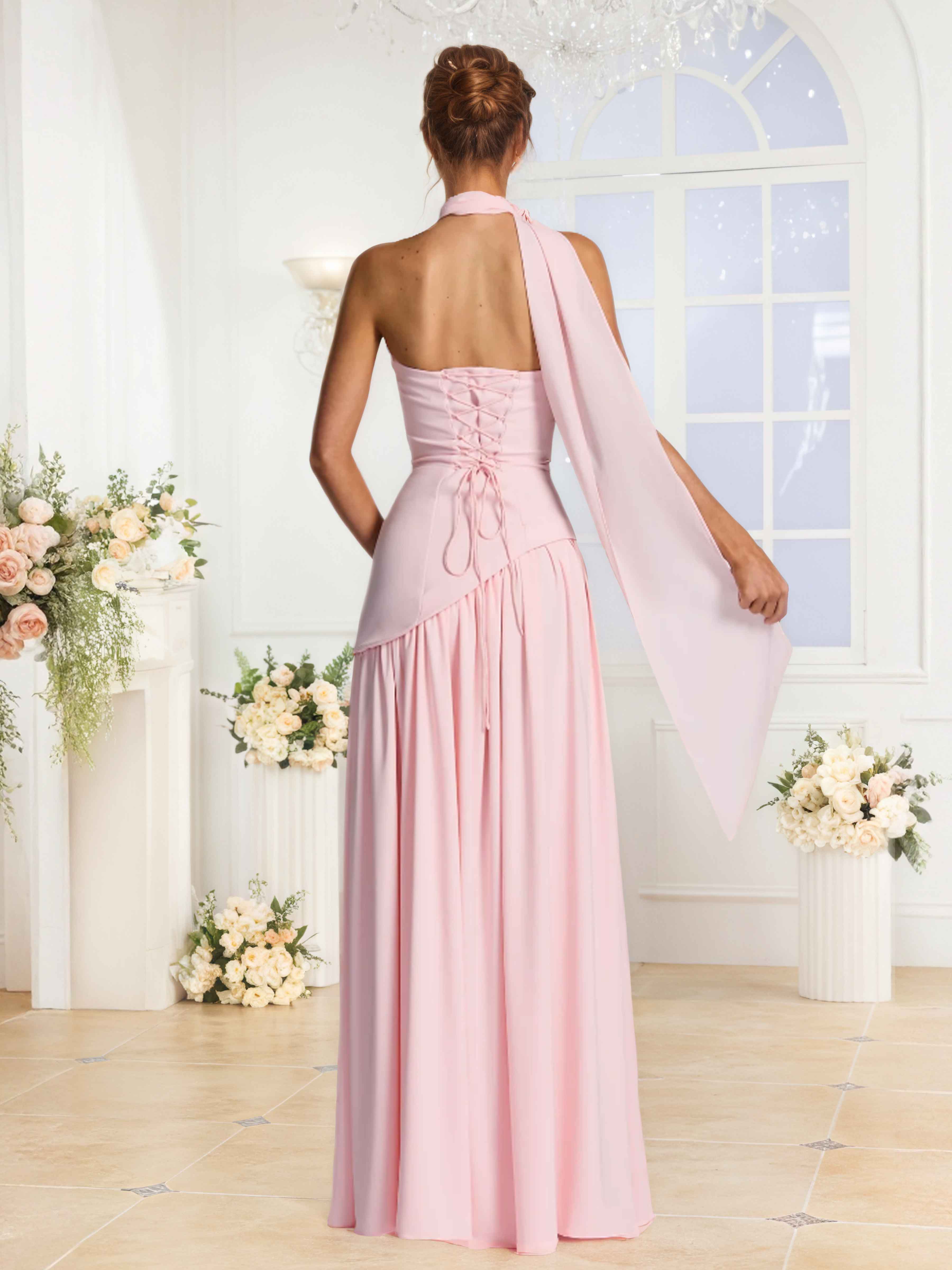 Lilibet Gorgeous Strapless Pleated Slit Long Formal Dresses With Scarf