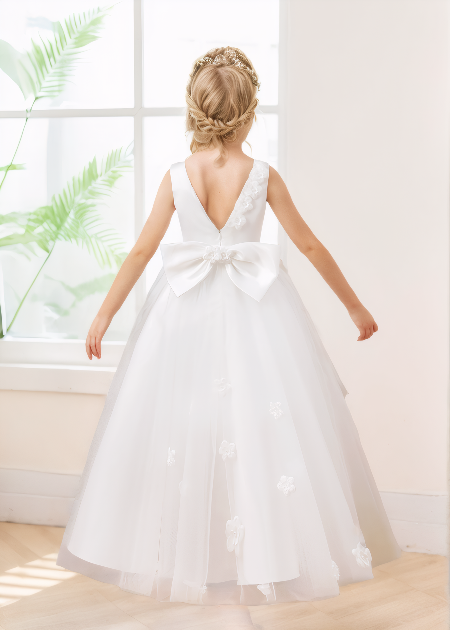 Lovely A-Line Sleeveless 3D Floral Tulle Satin Flower Girl Dresses