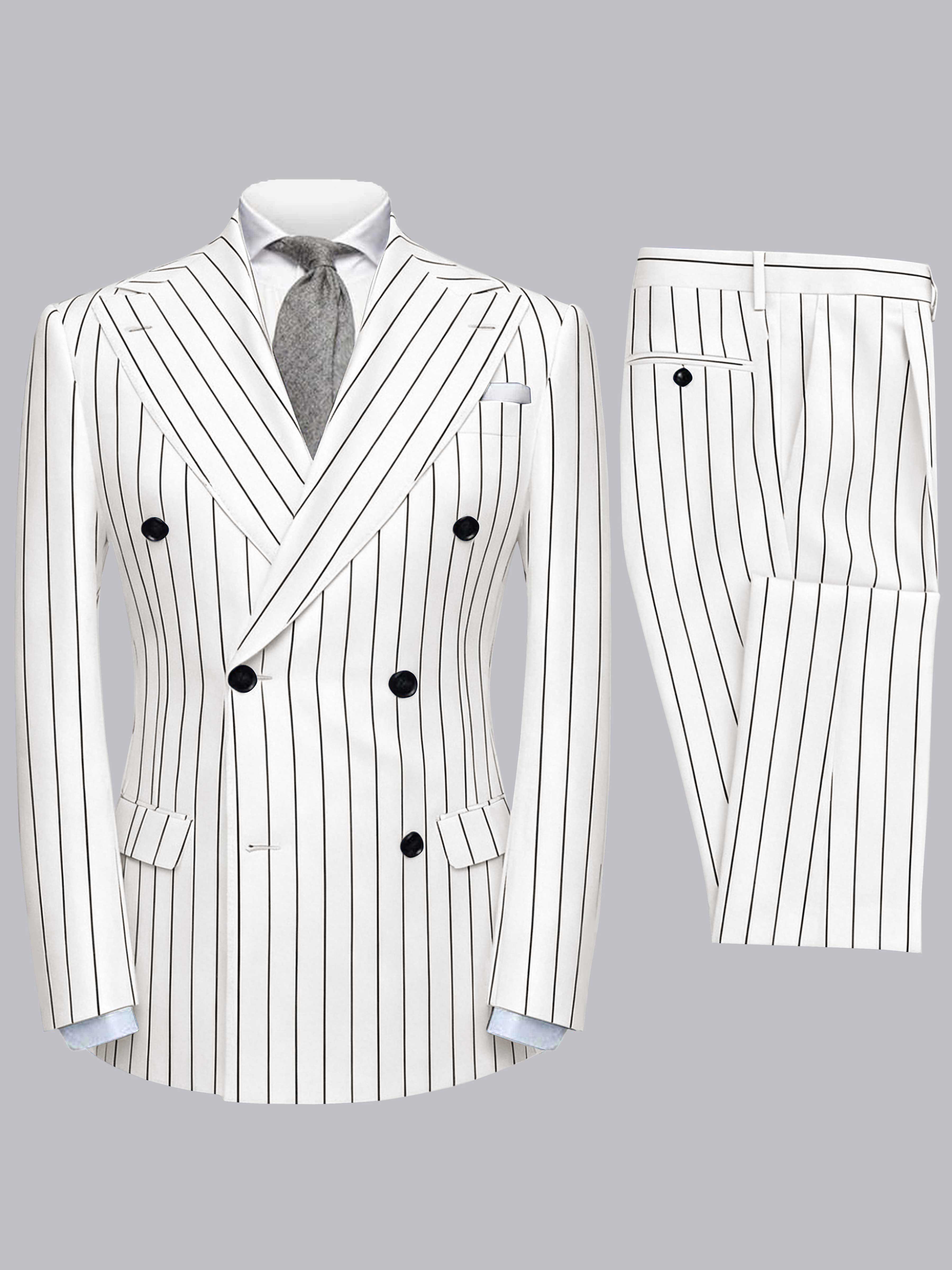Modern Men's 2 Pieces Peak Lapel Double Breasted Stripe Business Formal Suit