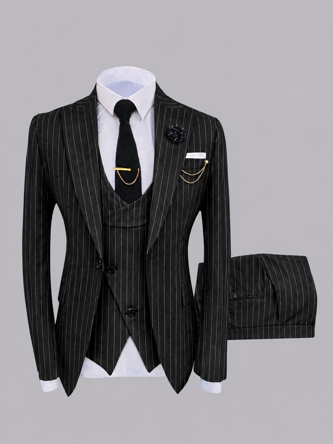 Chic Men's One Button Pinstripe 3 Pieces Suits For Prom & Wedding UK