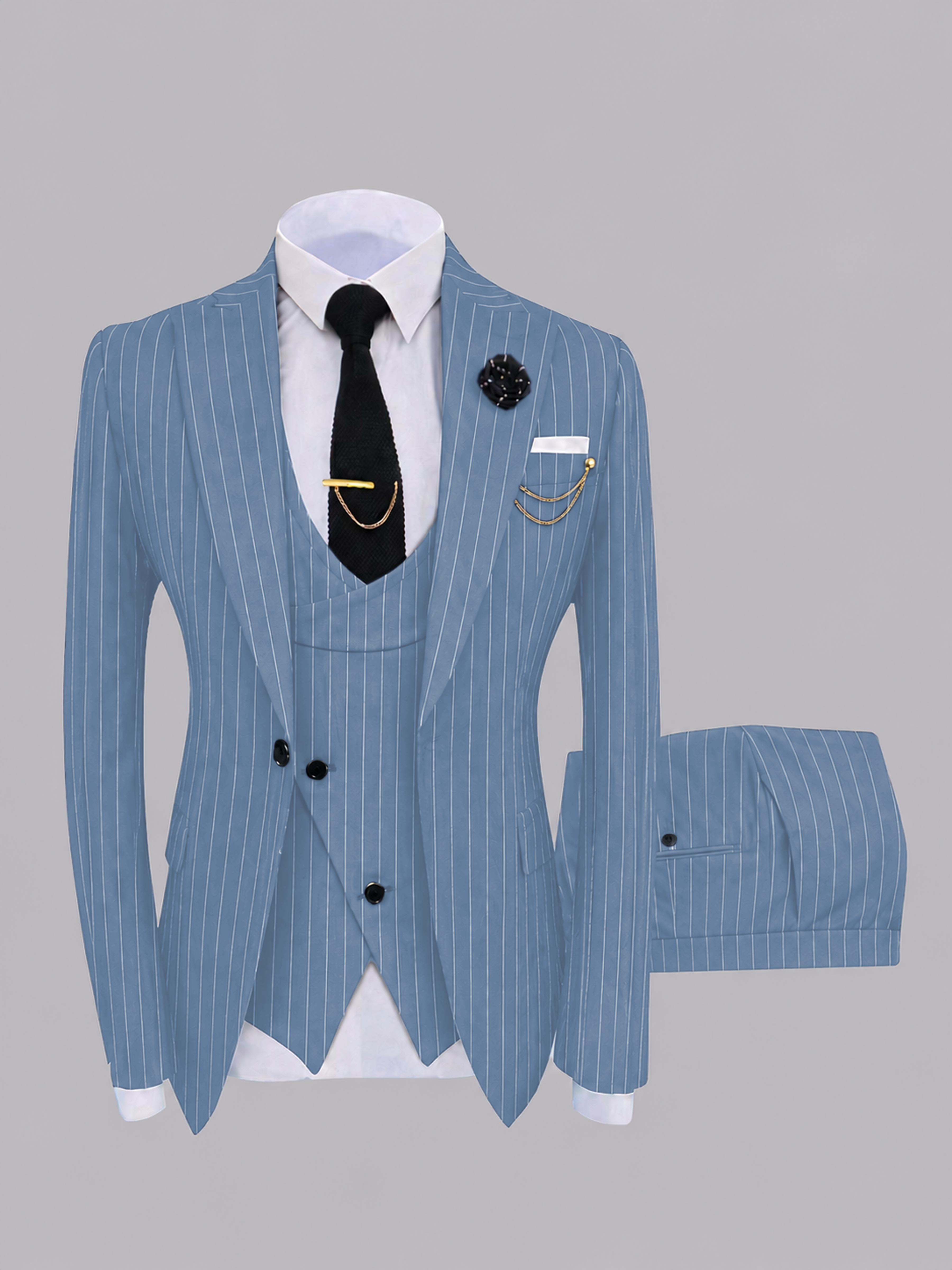 Chic Men's One Button Pinstripe 3 Pieces Suits For Prom & Wedding UK