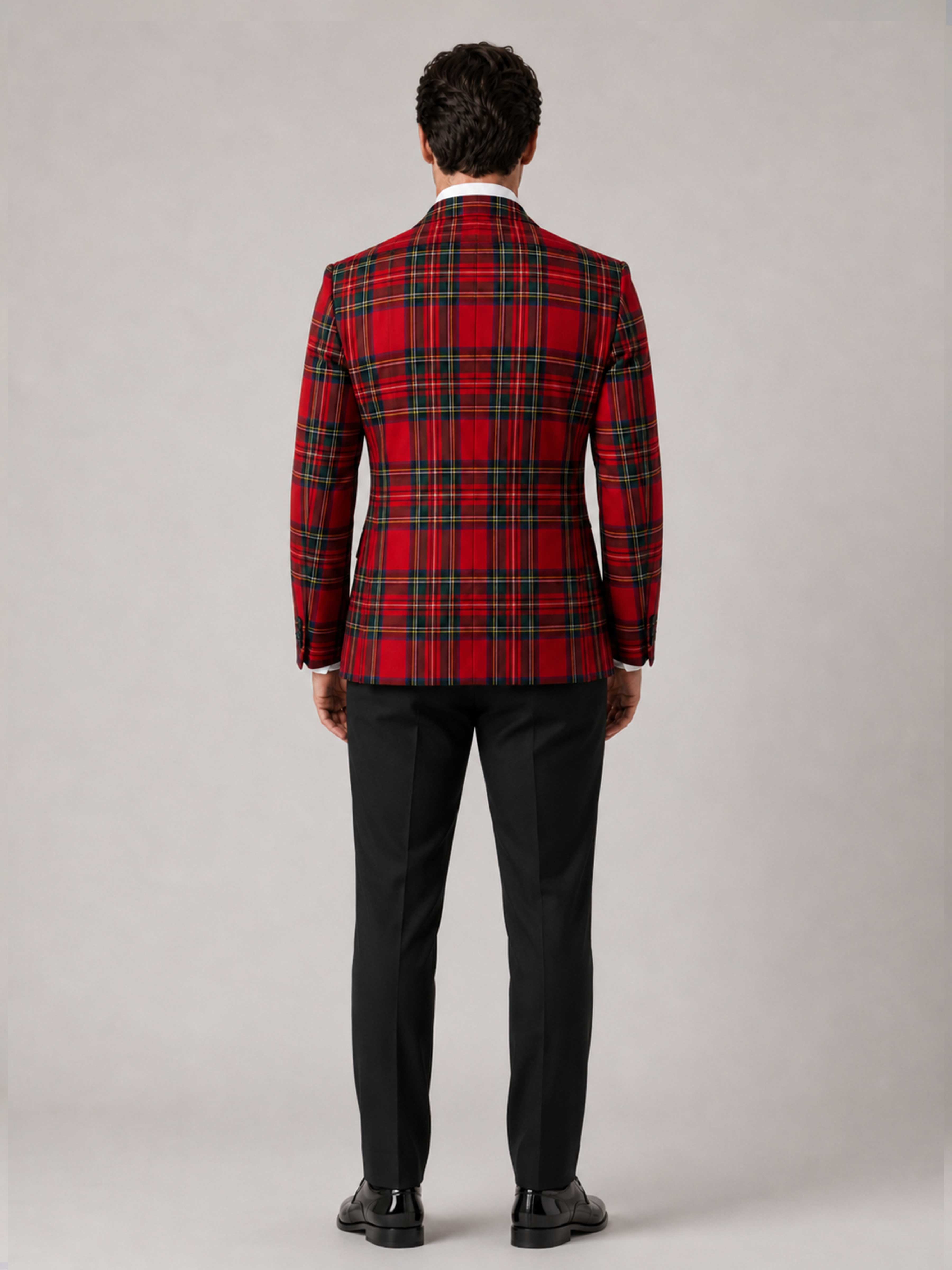 Dapper Men's Tartan Double Breasted 2 Piece Suit Set with Contrast Lapel UK