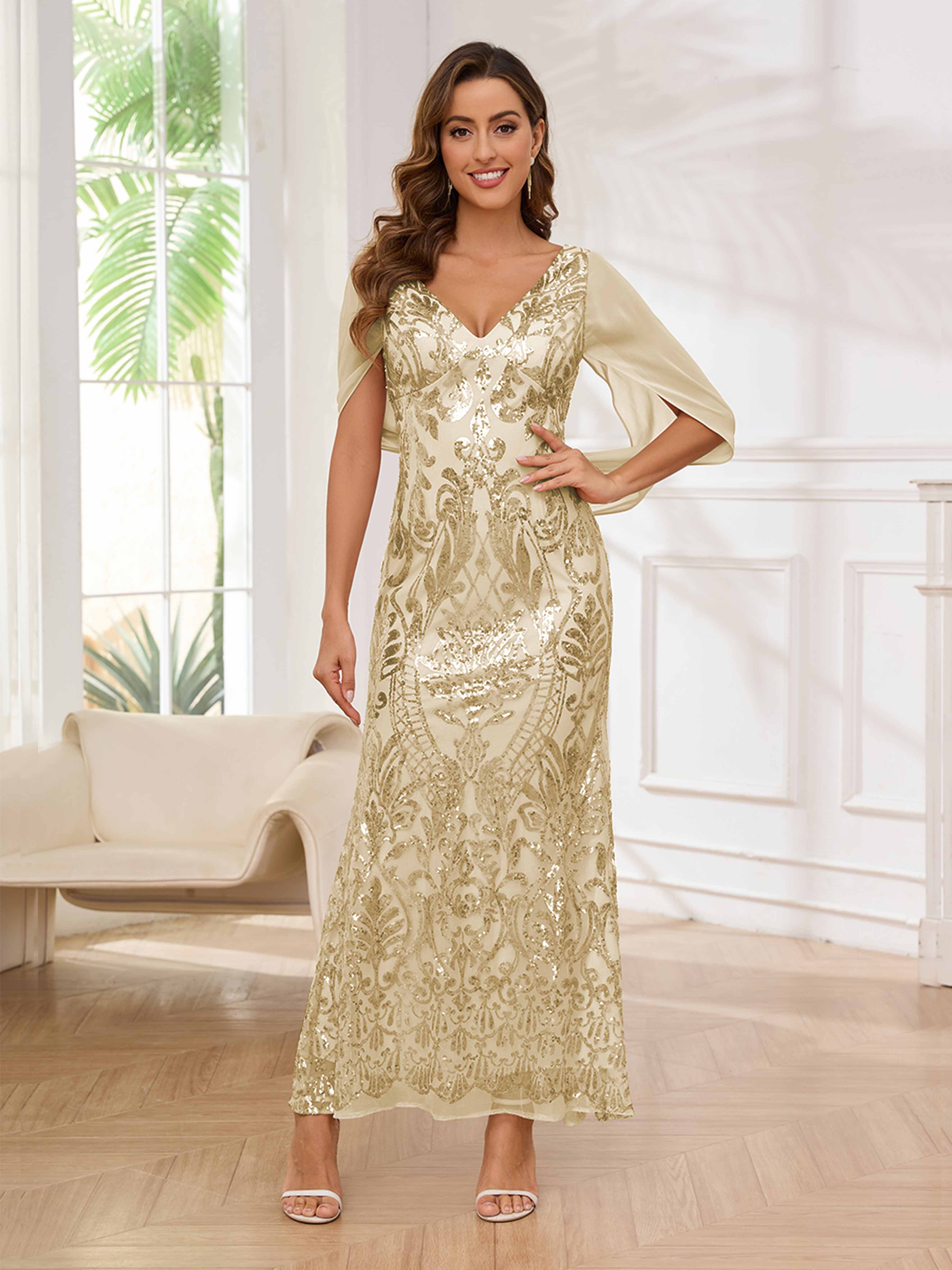 Maliyah Glamorous Cap Sleeves Sequins Long Mother of the Bride Dresses Maliyah Glamorous Cap Sleeves Sequins Long Mother of the Bride Dresses