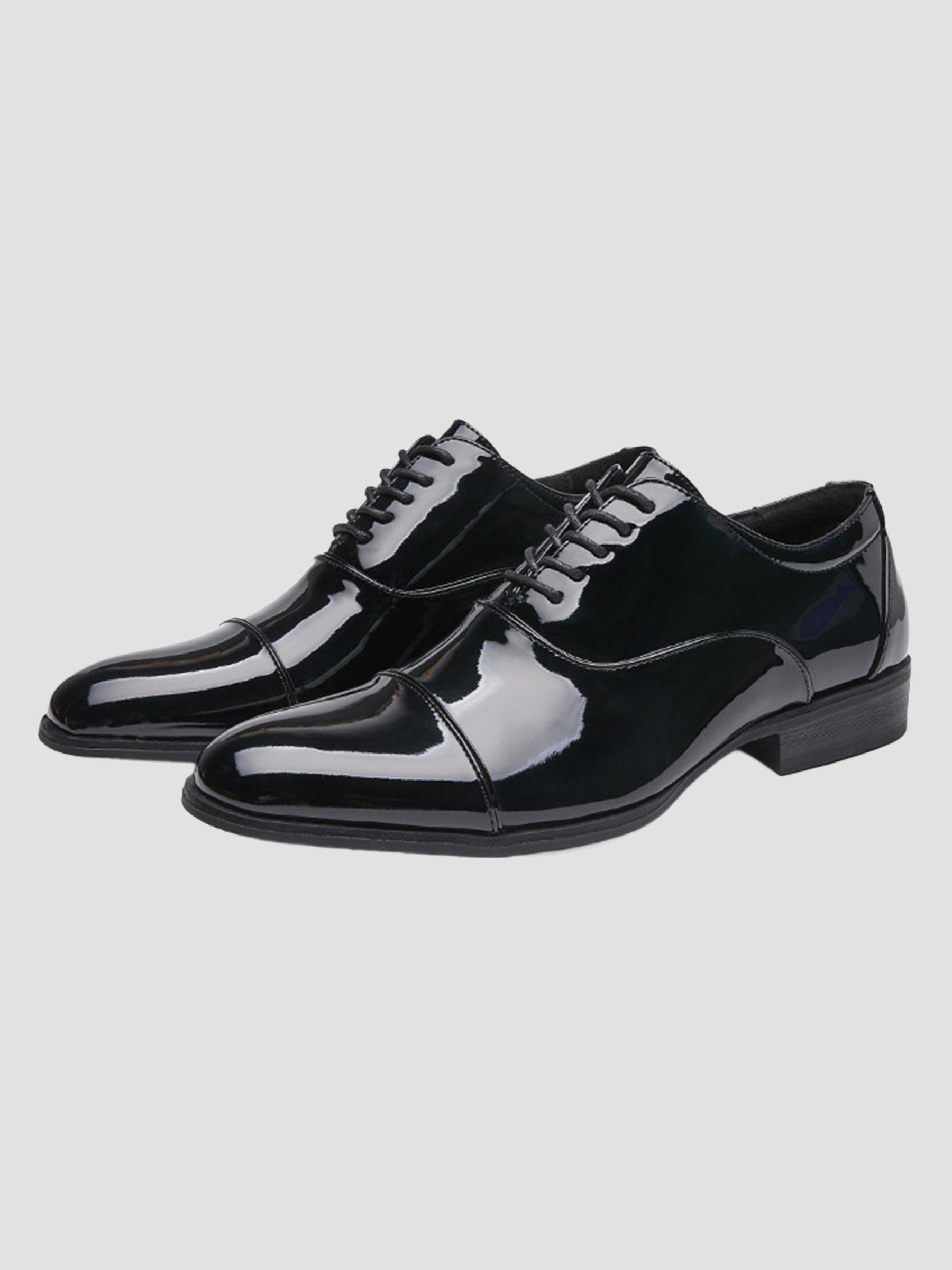 Men's Black/White Patent Leather Cap-Toe Oxford Dress Shoes UK