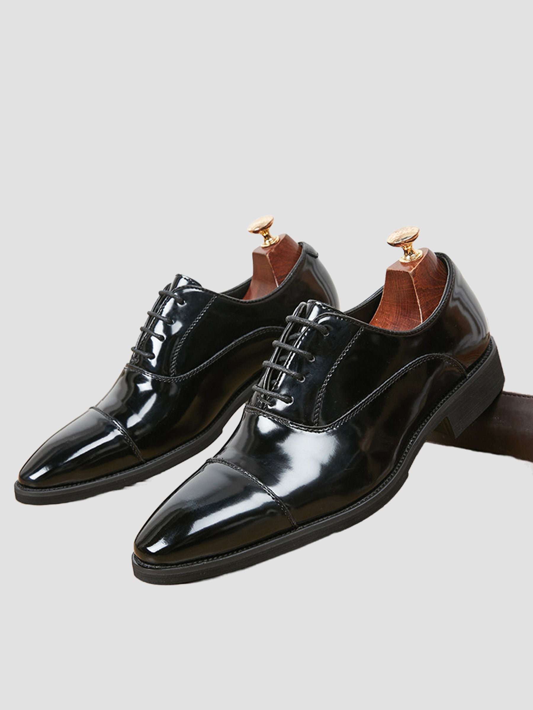 Men's Patent Leather Cap-Toe Oxford Dress Shoes UK