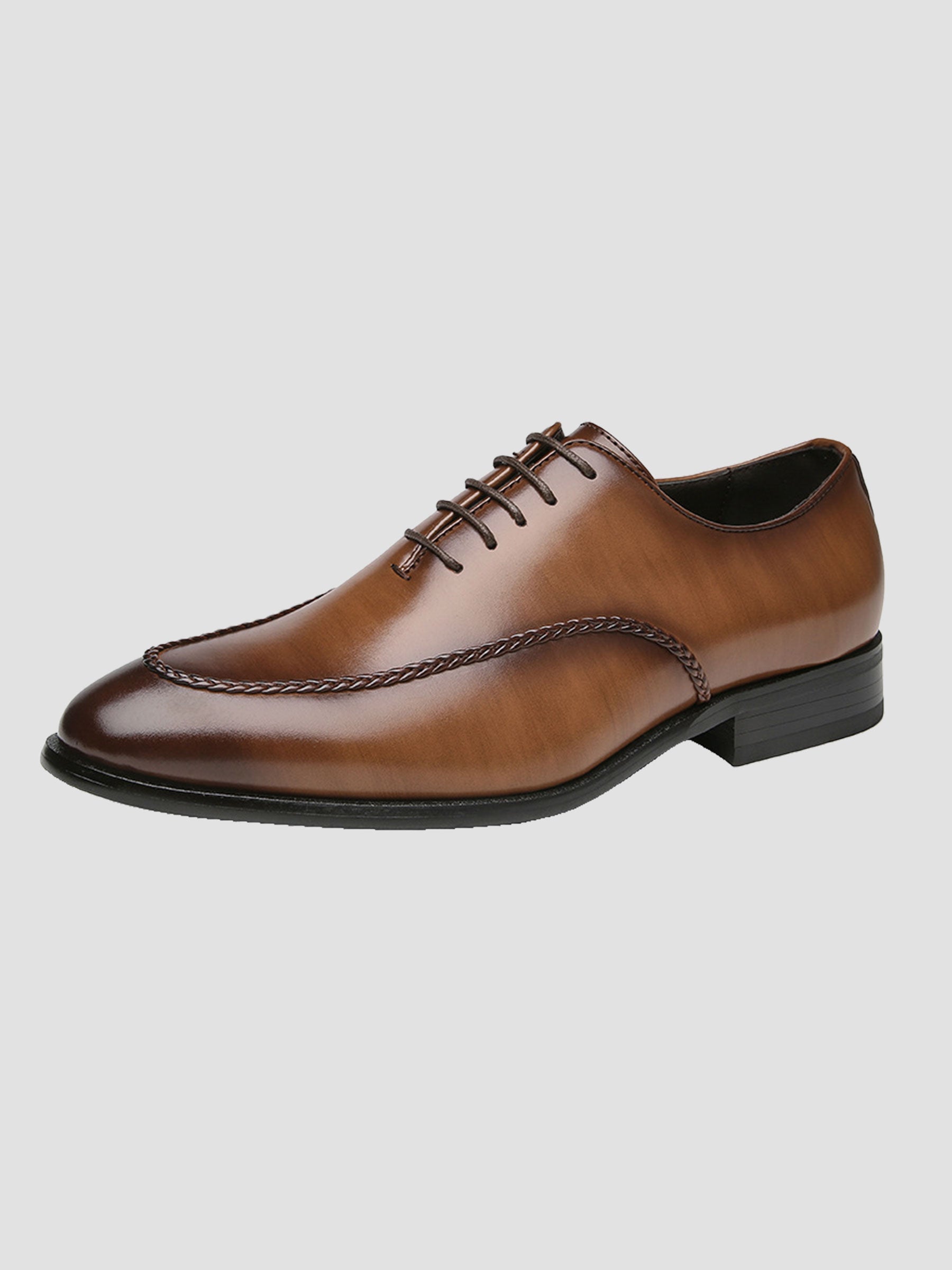 Men's Polished Black Braided-Trim Oxford Shoes UK