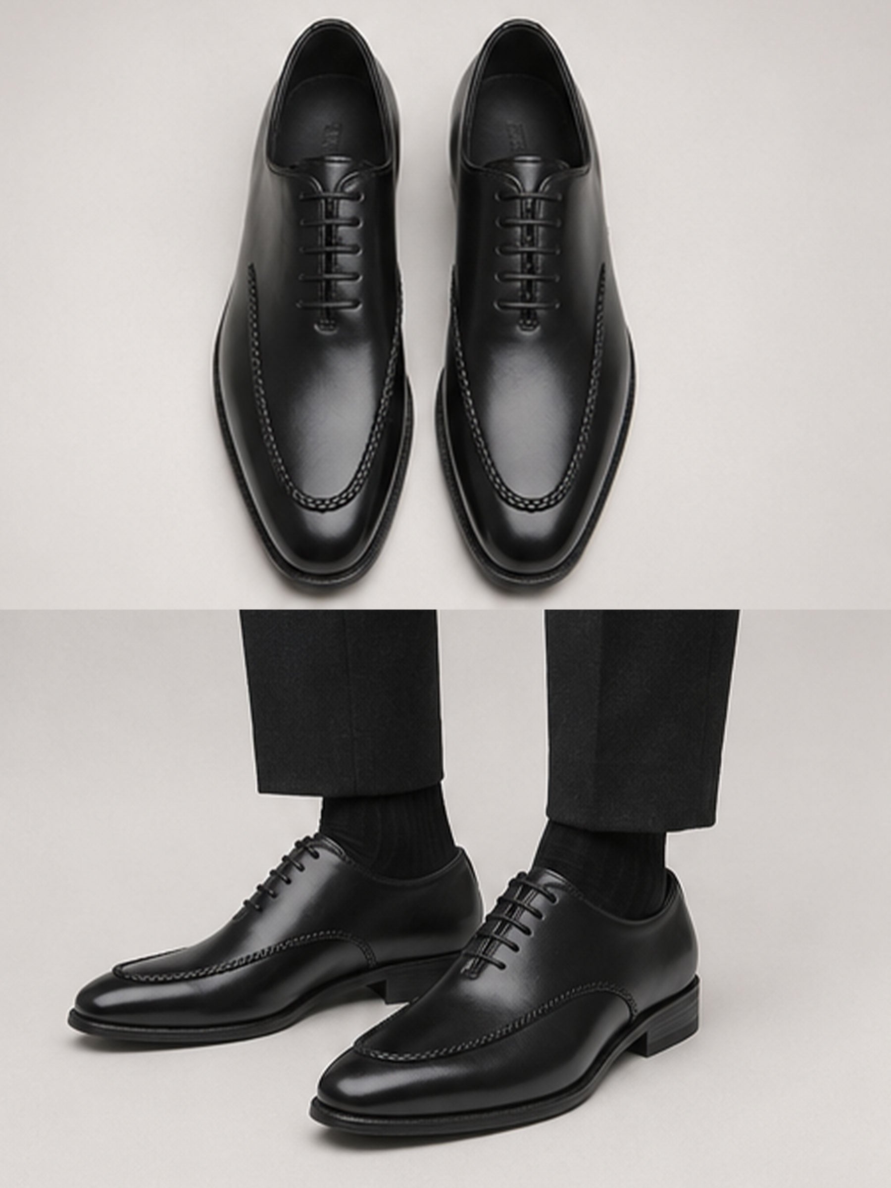 Men's Polished Black Braided-Trim Oxford Shoes UK