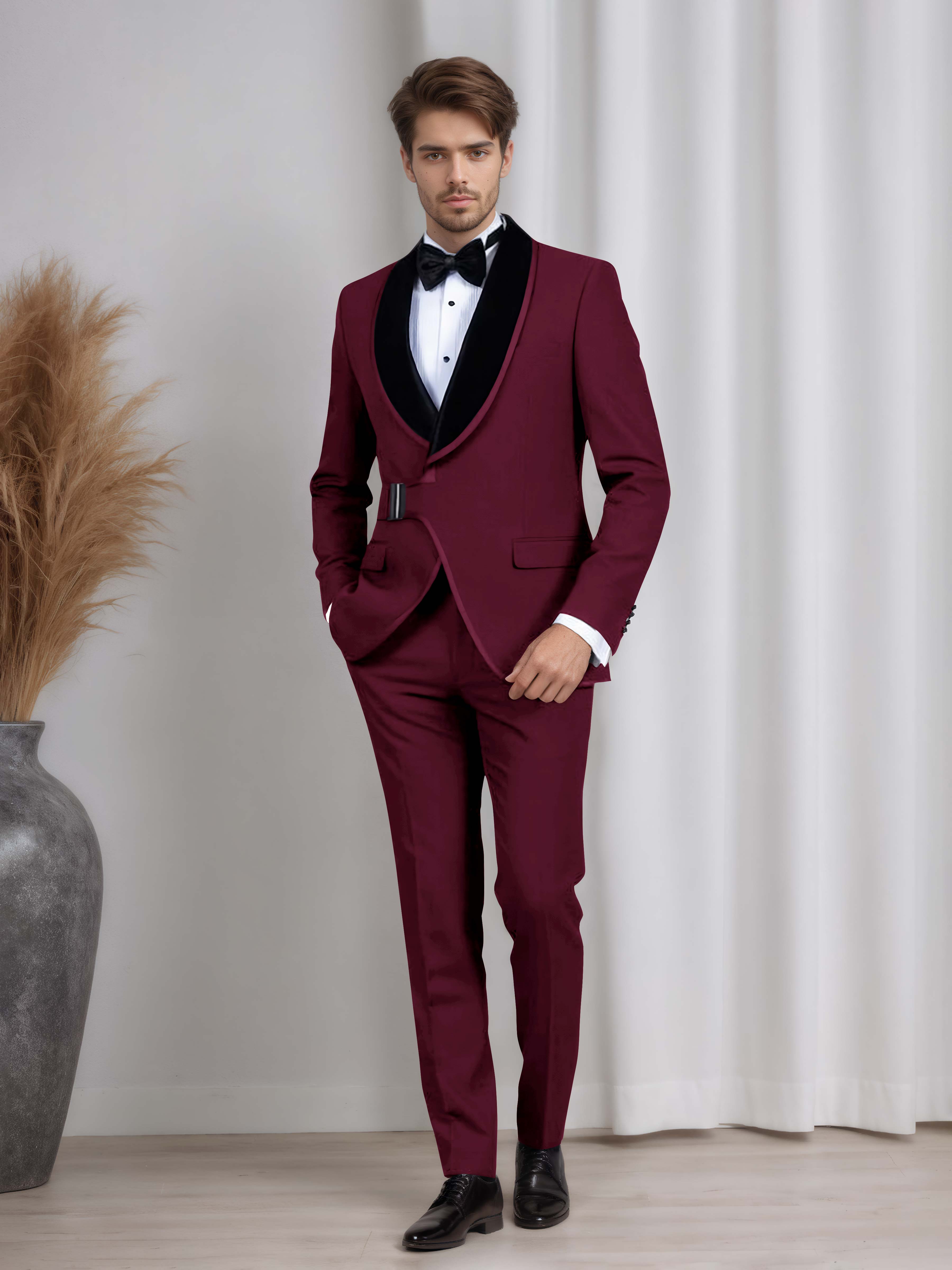 Men's 2 Pieces Belted Shawl Lapel Suit for Formal Dinners & Weddings