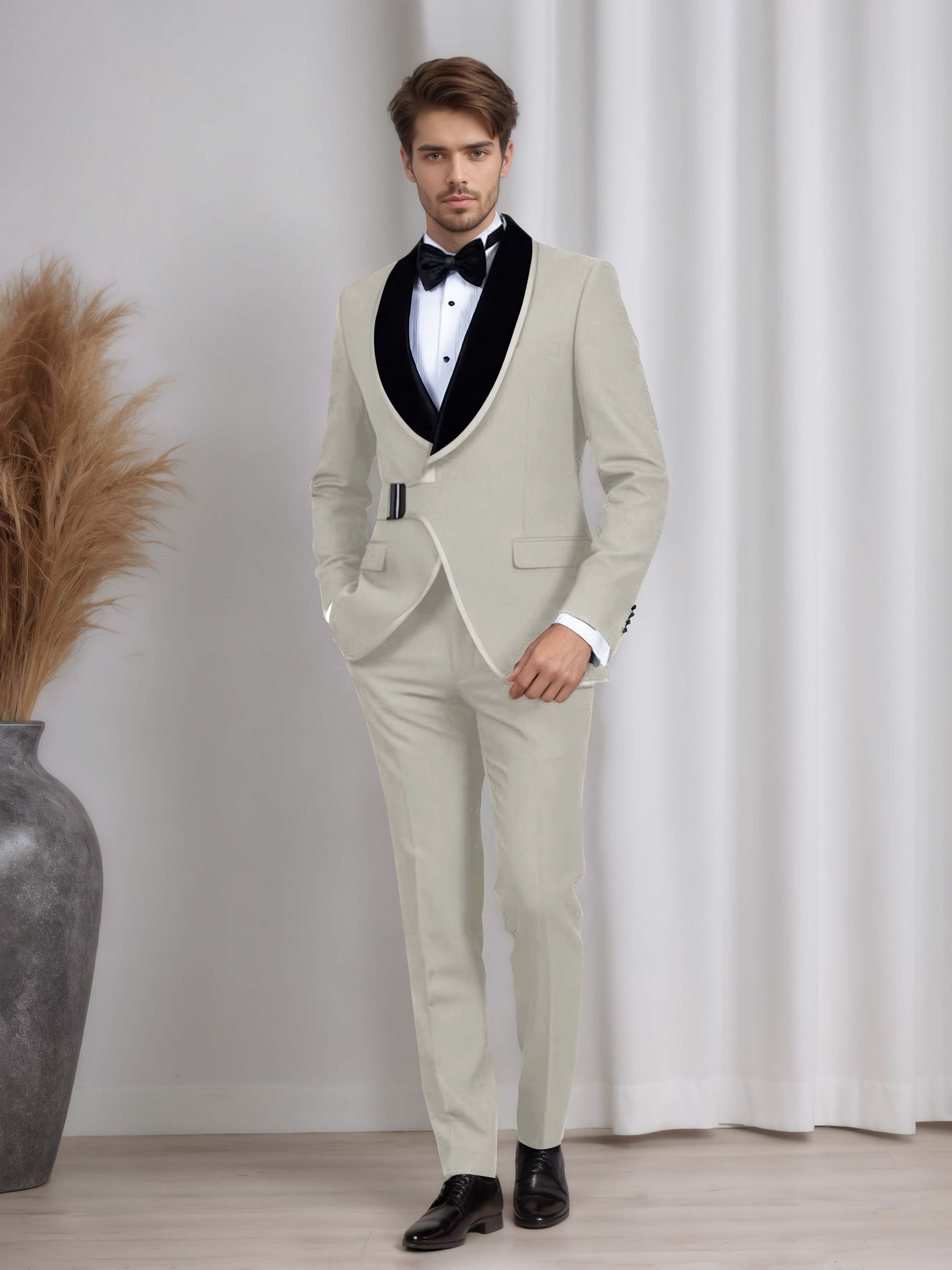 Men's 2 Pieces Belted Shawl Lapel Suit for Formal Dinners & Weddings