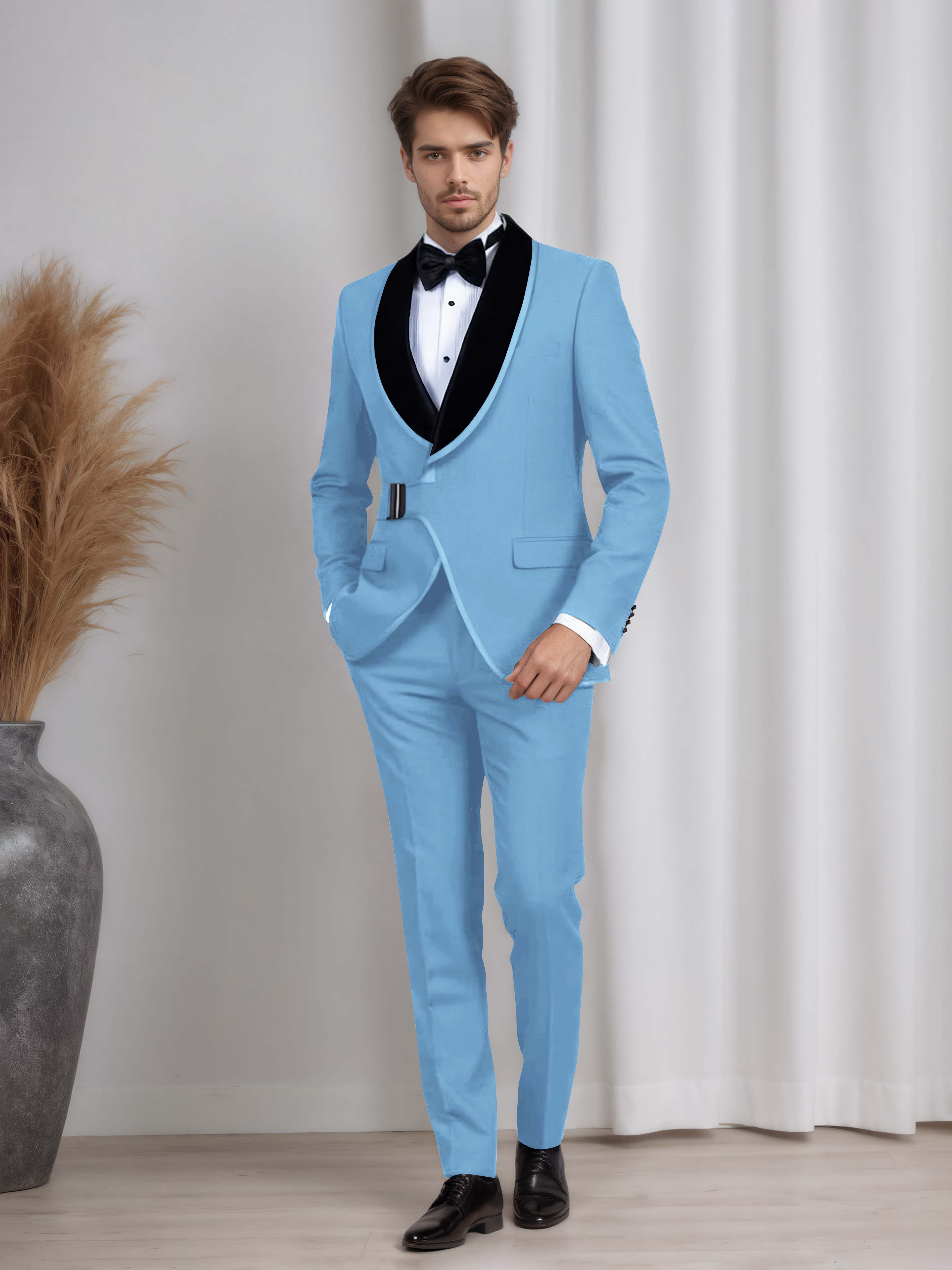 Men's 2 Pieces Belted Shawl Lapel Suit for Formal Dinners & Weddings