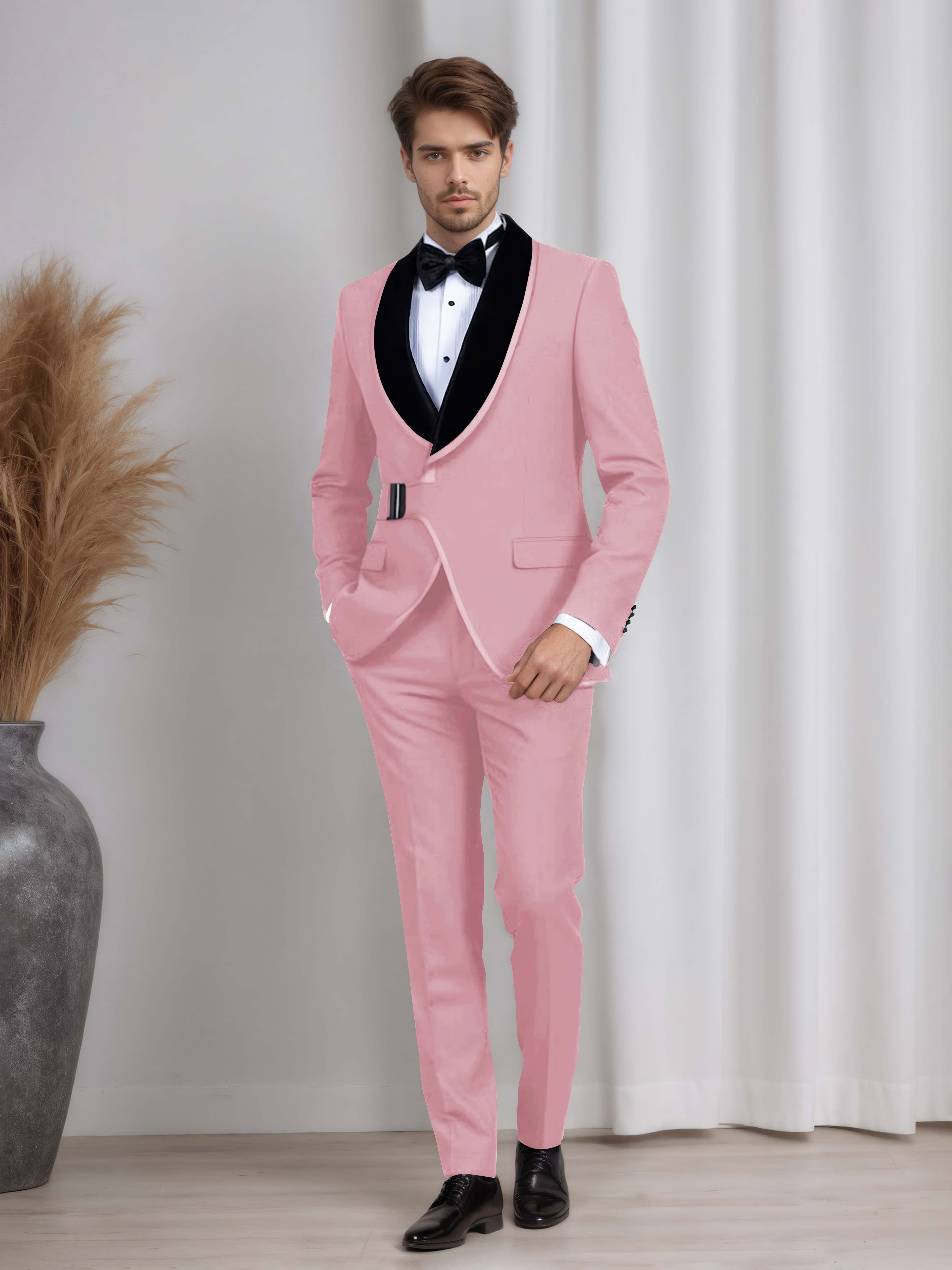 Men's 2 Pieces Belted Shawl Lapel Suit for Formal Dinners & Weddings