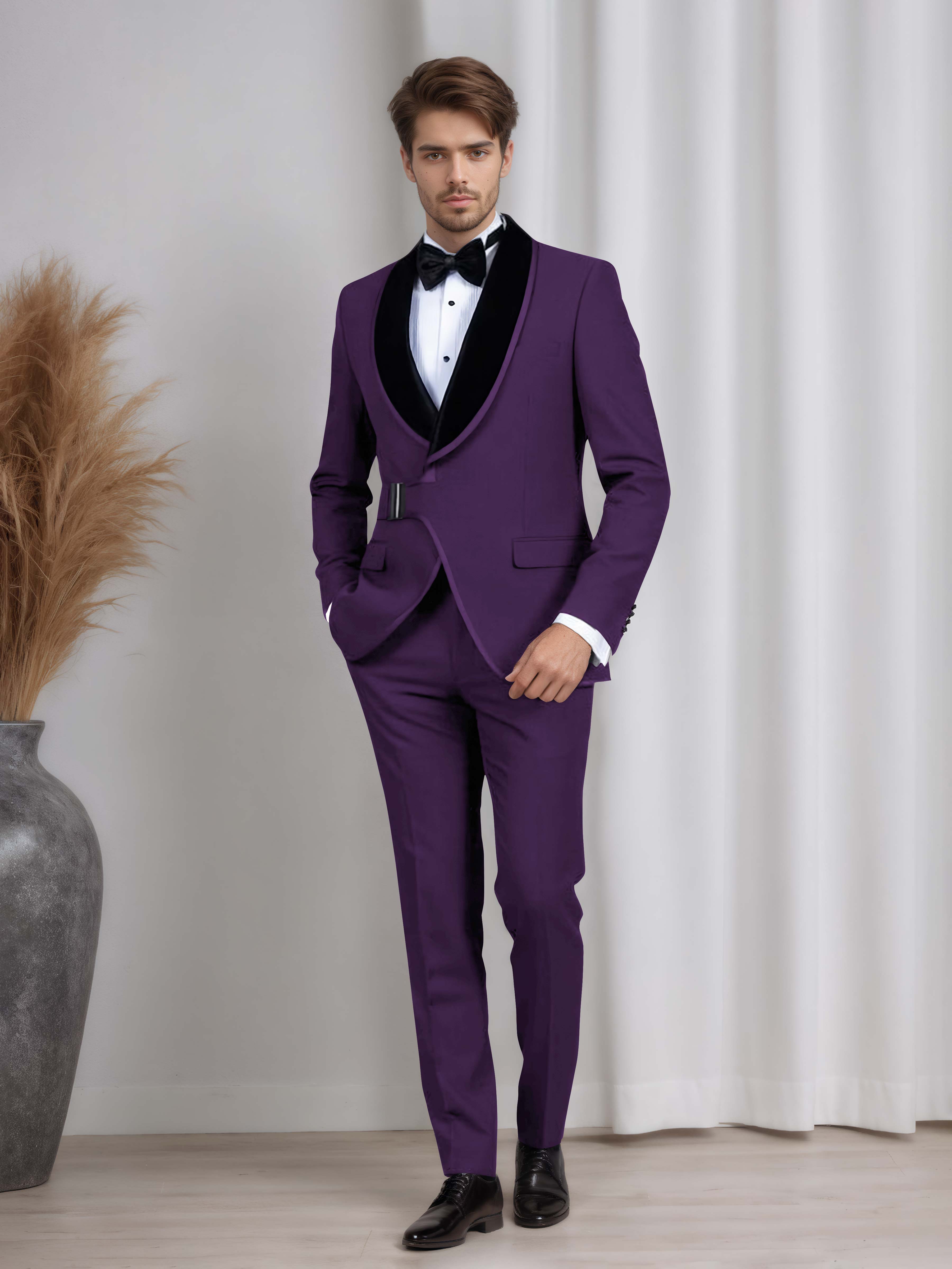 Men's 2 Pieces Belted Shawl Lapel Suit for Formal Dinners & Weddings
