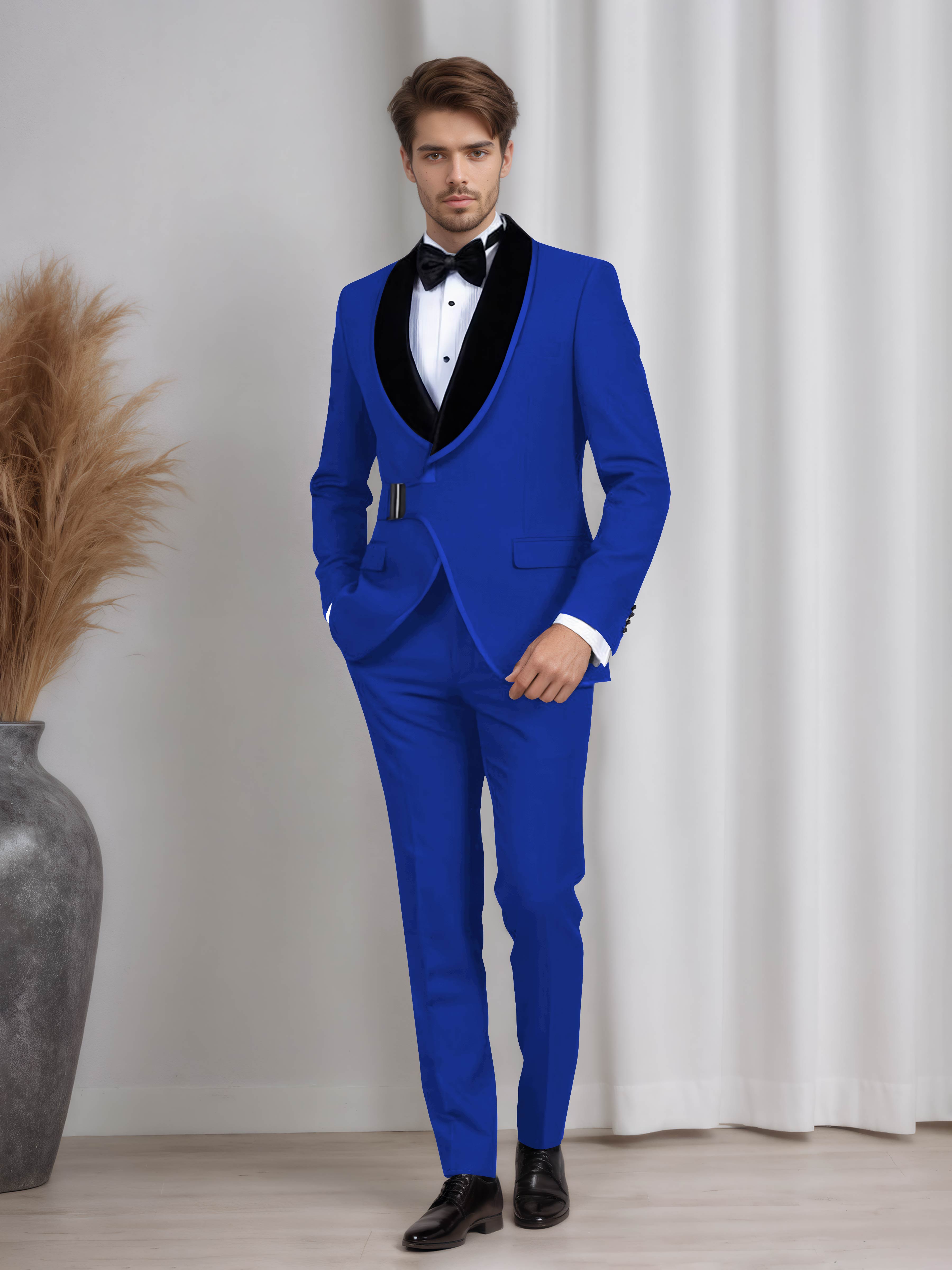 Men's 2 Pieces Belted Shawl Lapel Suit for Formal Dinners & Weddings