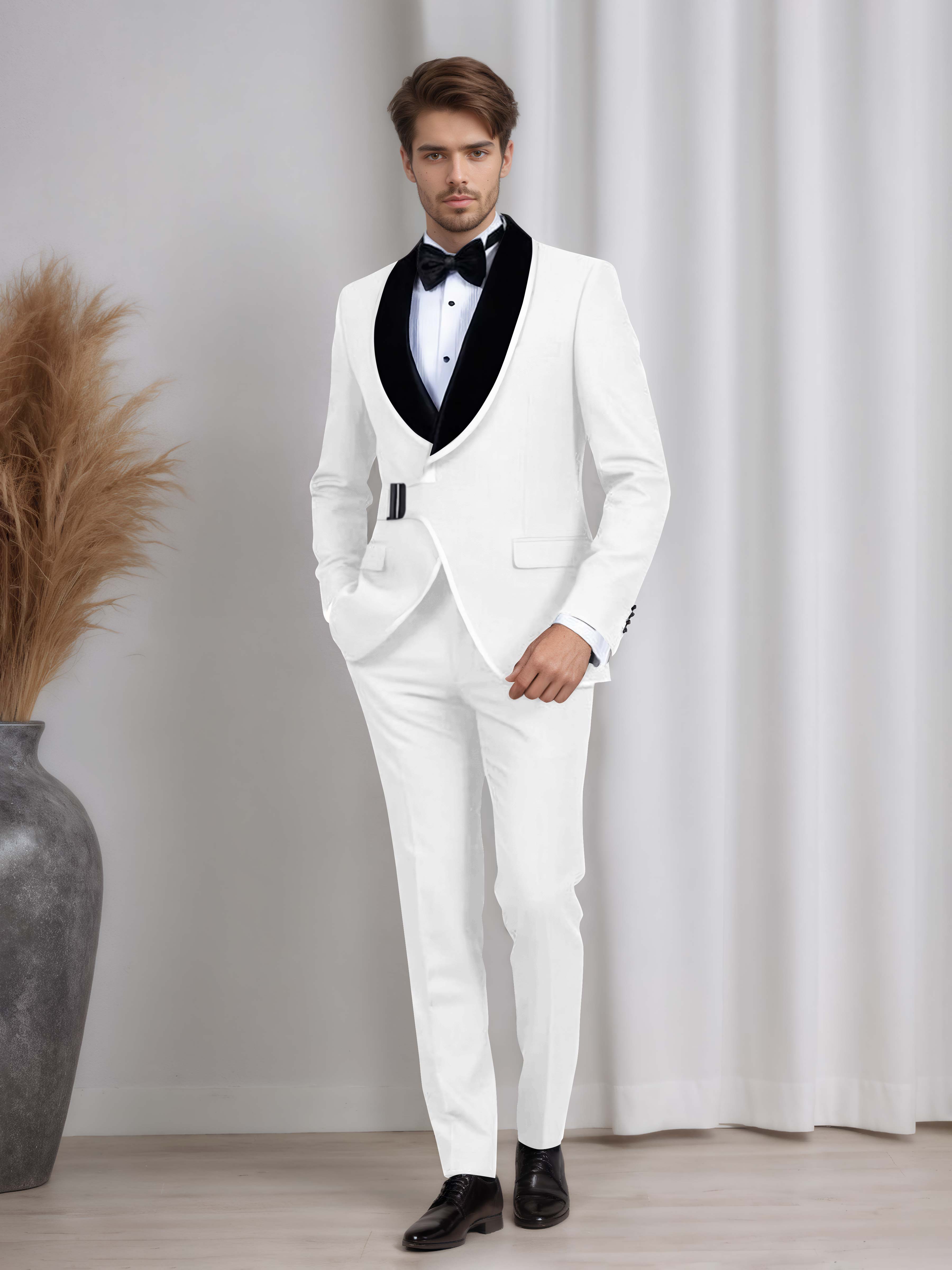 Men's 2 Pieces Belted Shawl Lapel Suit for Formal Dinners & Weddings