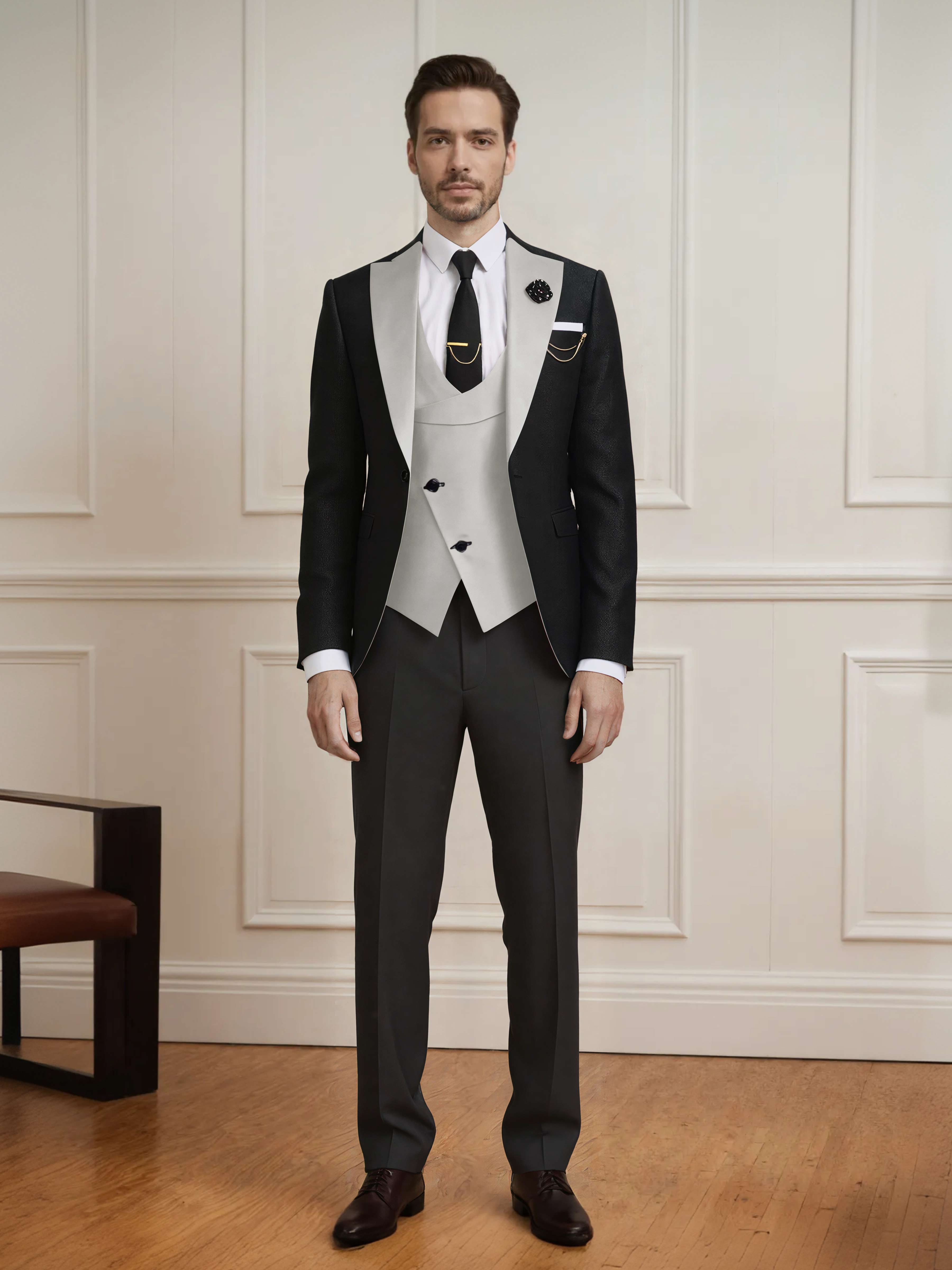 Meticulous Men's One Button Color Block Design 3 Pieces Wedding & Business Suits