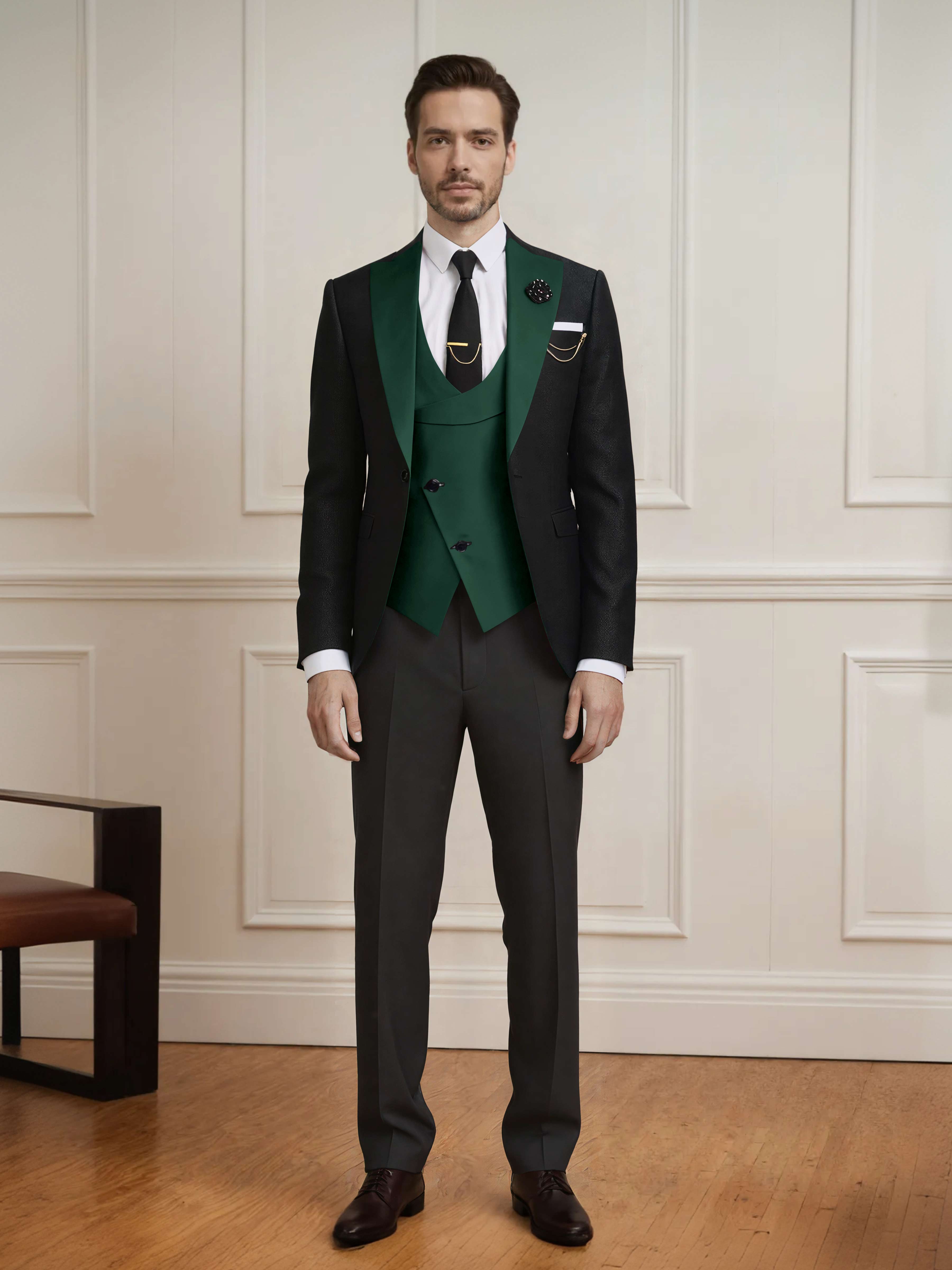 Meticulous Men's One Button Color Block Design 3 Pieces Wedding & Business Suits