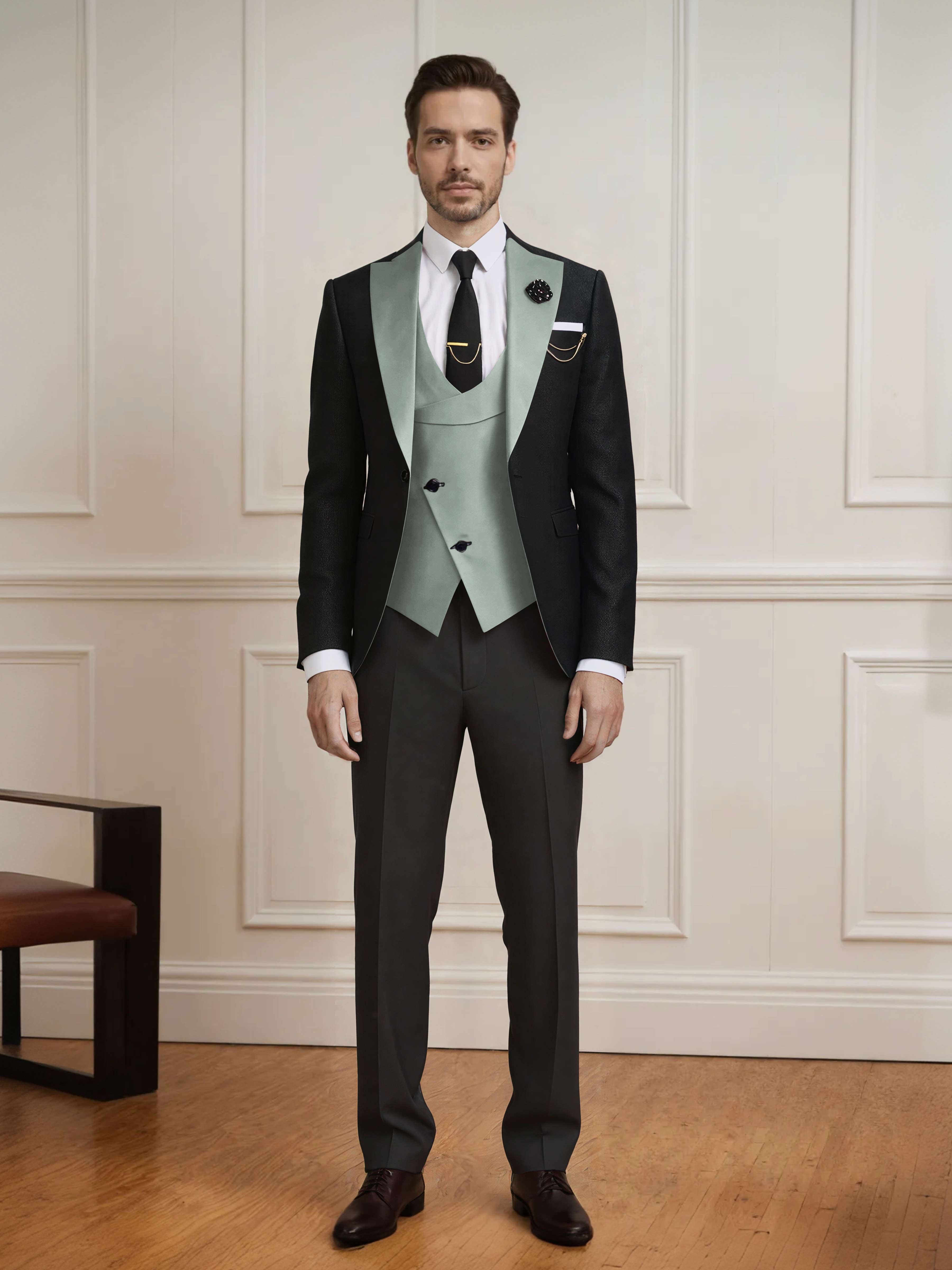 Meticulous Men's One Button Color Block Design 3 Pieces Wedding & Business Suits