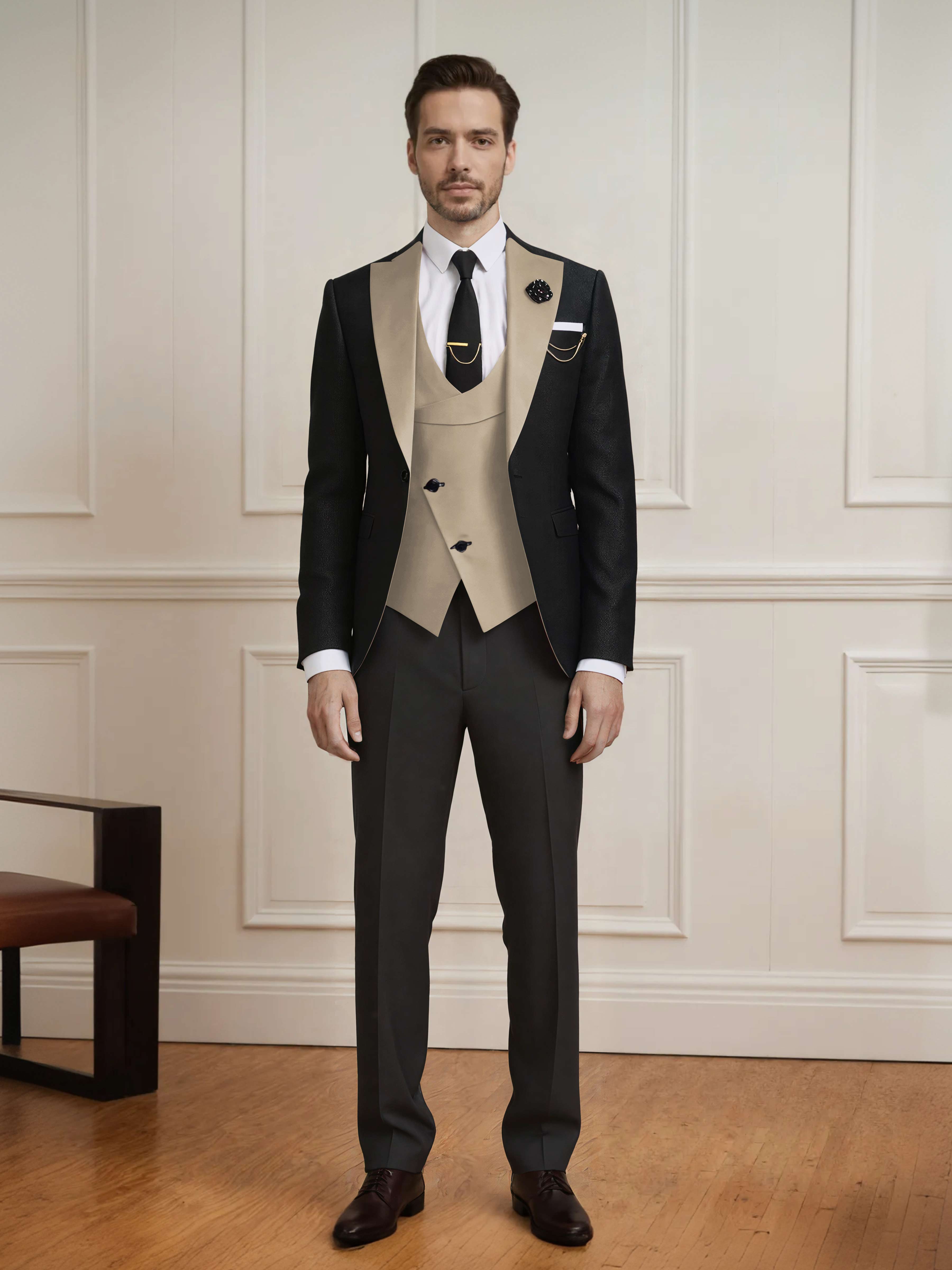 Meticulous Men's One Button Color Block Design 3 Pieces Wedding & Business Suits