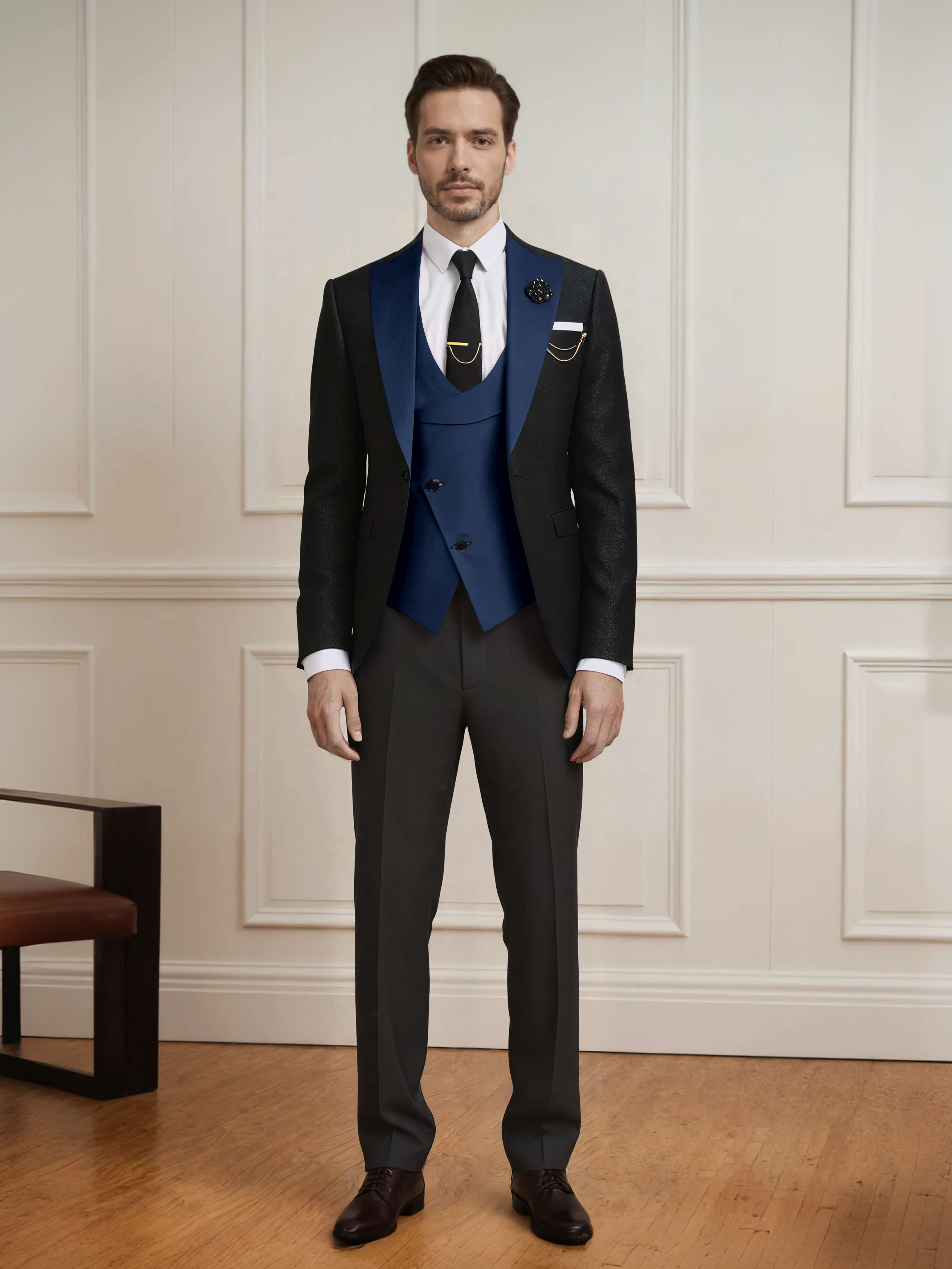 Meticulous Men's One Button Color Block Design 3 Pieces Wedding & Business Suits