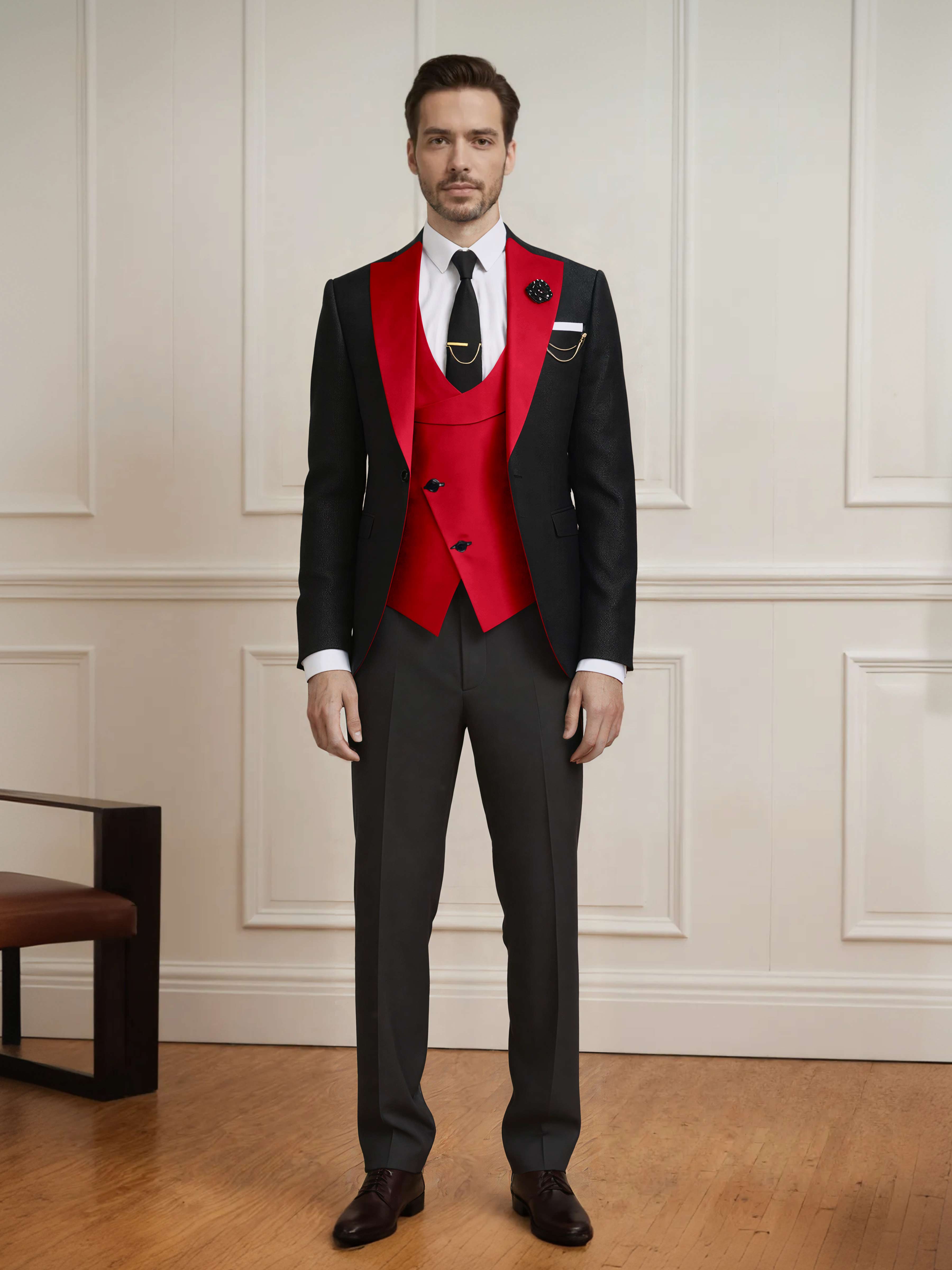 Meticulous Men's One Button Color Block Design 3 Pieces Wedding & Business Suits