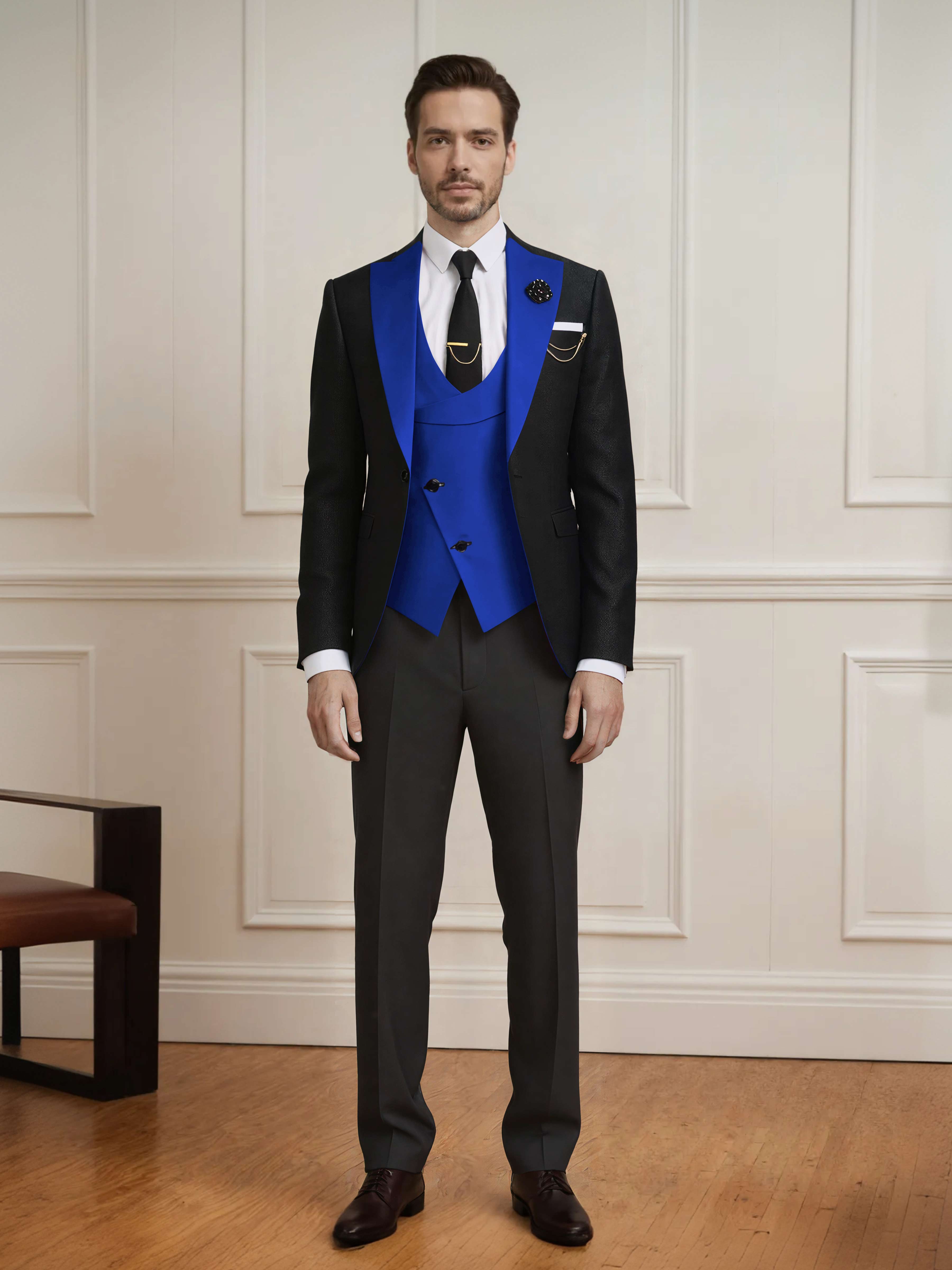 Meticulous Men's One Button Color Block Design 3 Pieces Wedding & Business Suits