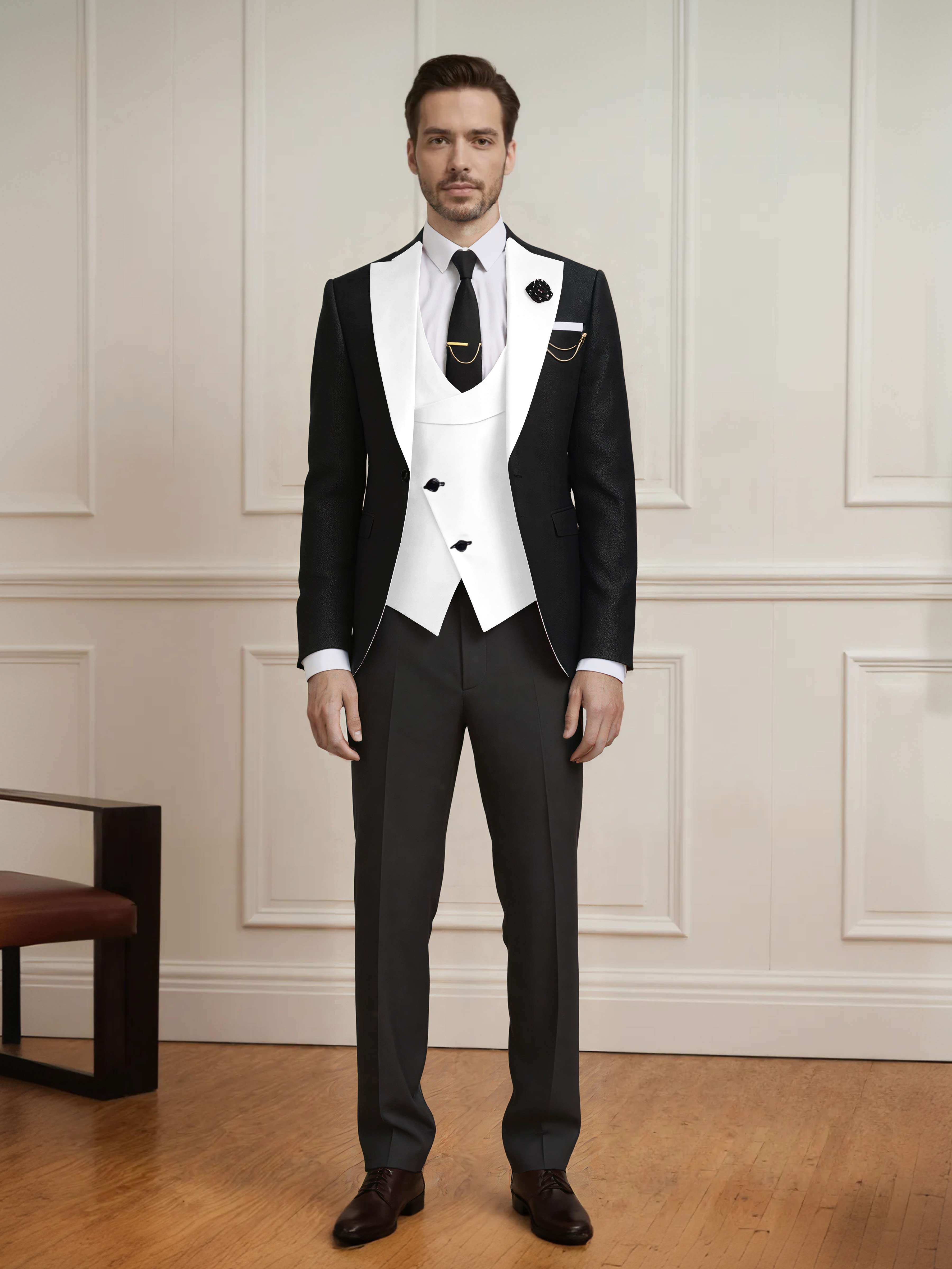 Meticulous Men's One Button Color Block Design 3 Pieces Wedding & Business Suits