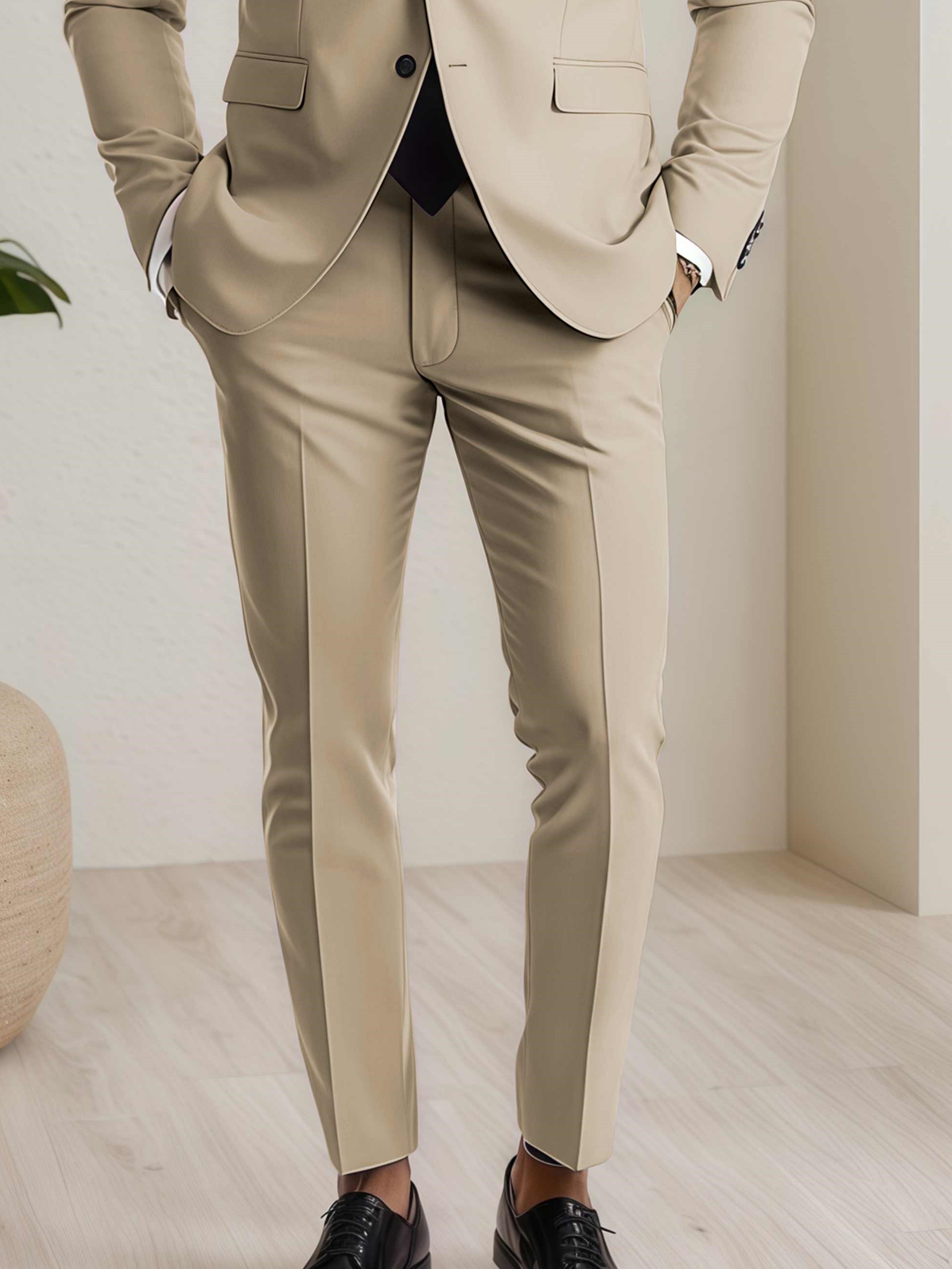 Modern Men's Straight Leg Plain Standard Fit Trousers UK
