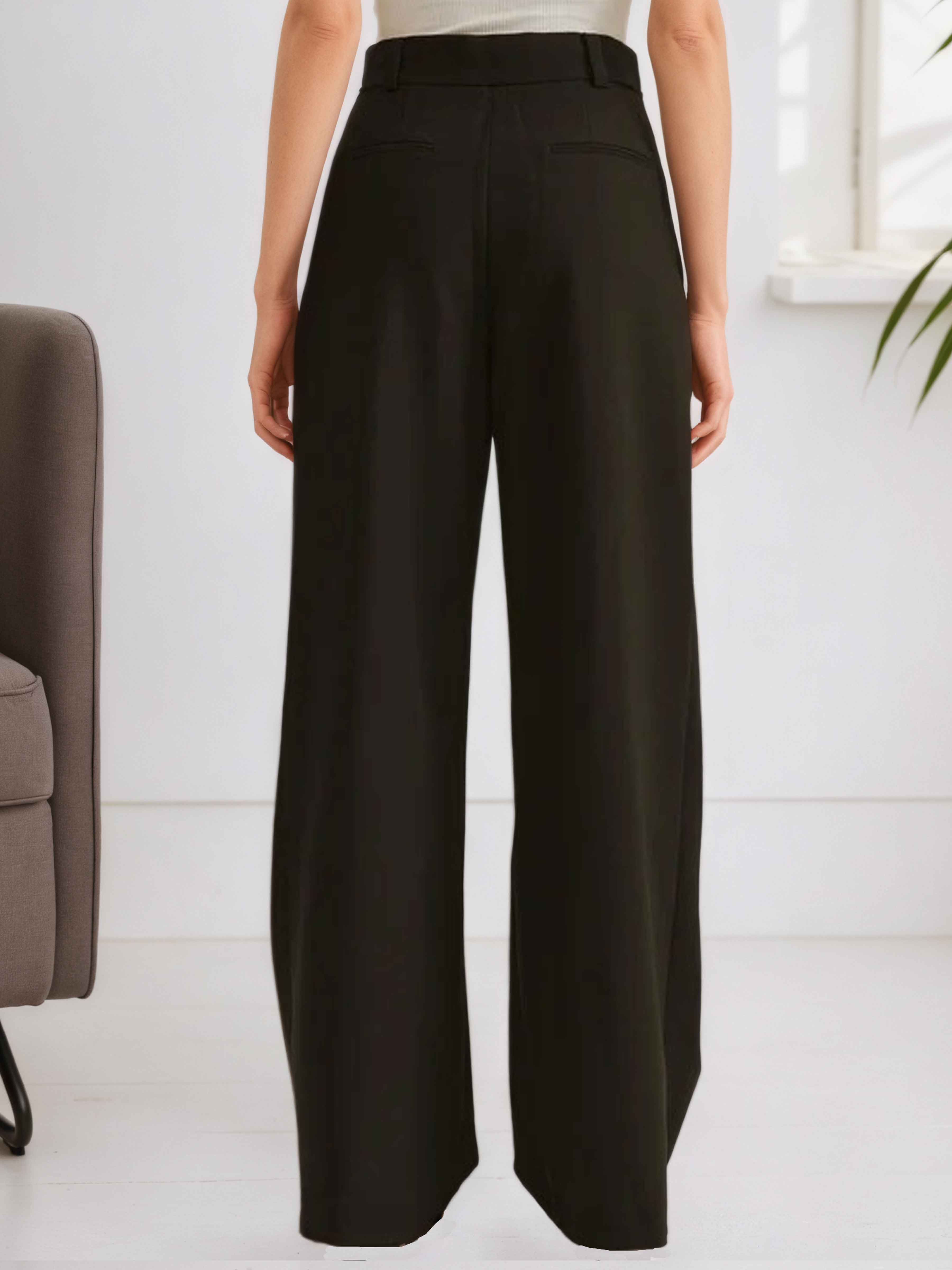 Women's Black Sculpted Wide Leg Trousers UK