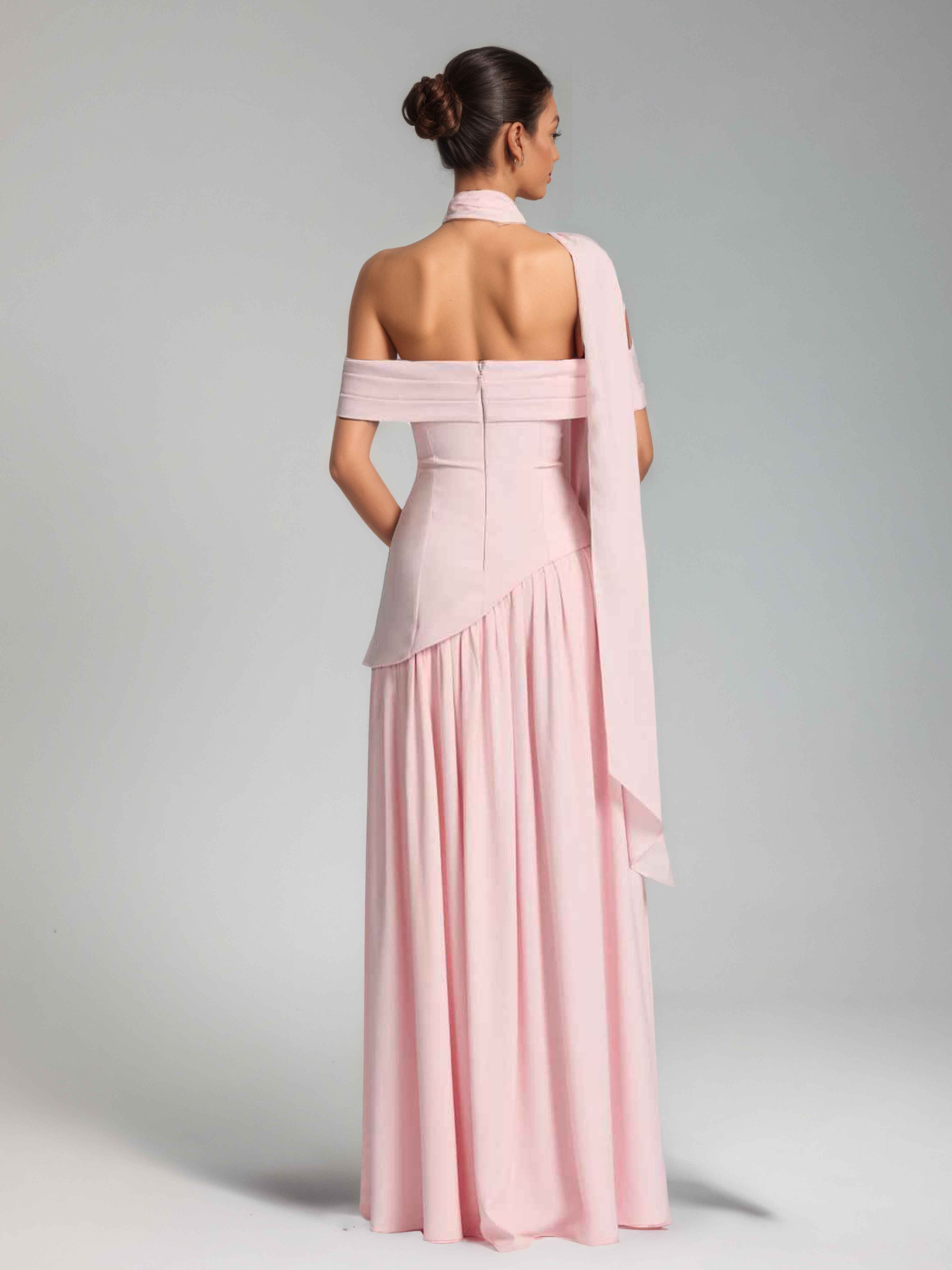 Mraelithra Trendy A-Line Off the Shoulder Slit Long Chiffon Prom Dresses