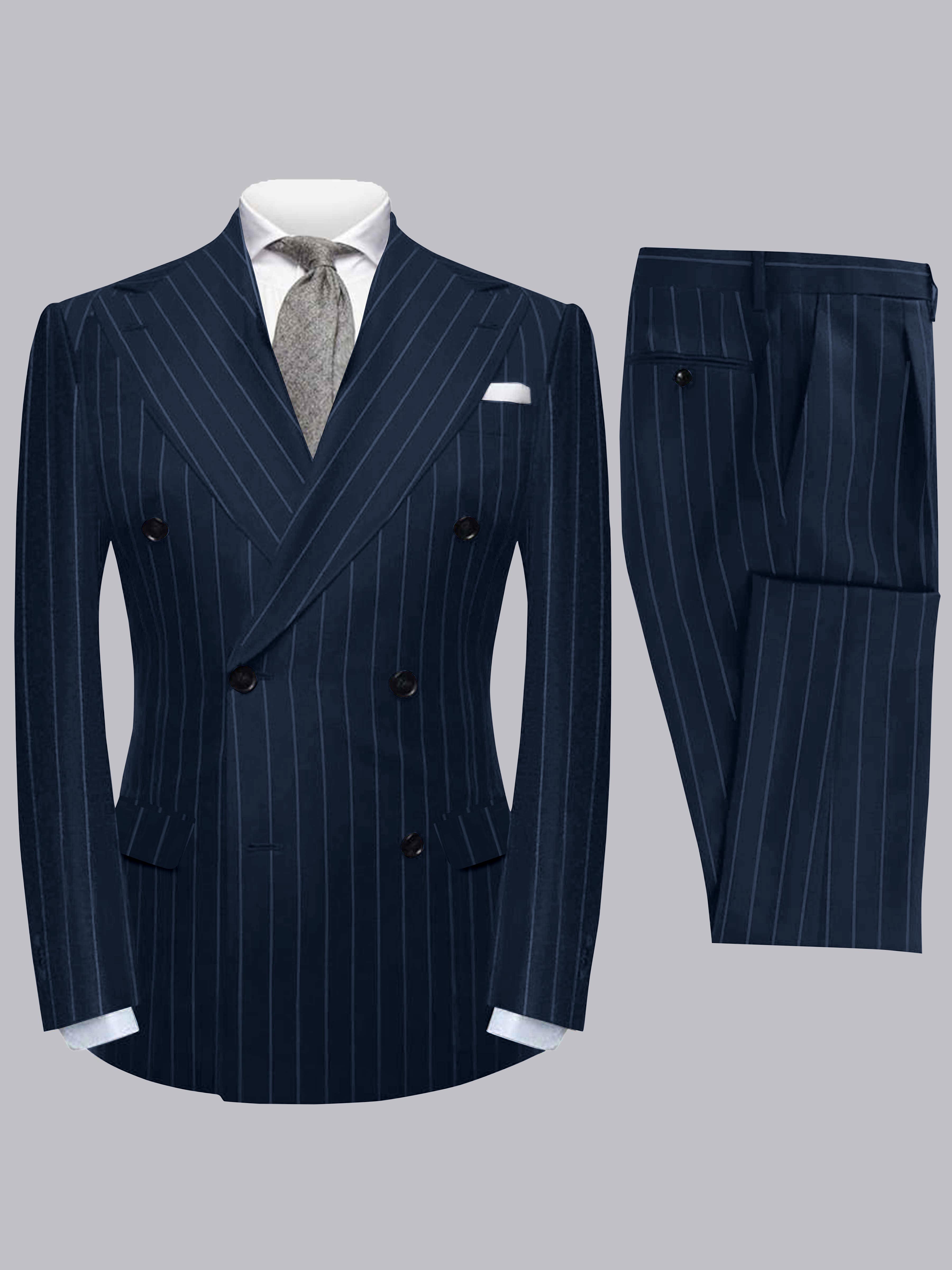 Modern Men's 2 Pieces Peak Lapel Double Breasted Stripe Business Formal Suit