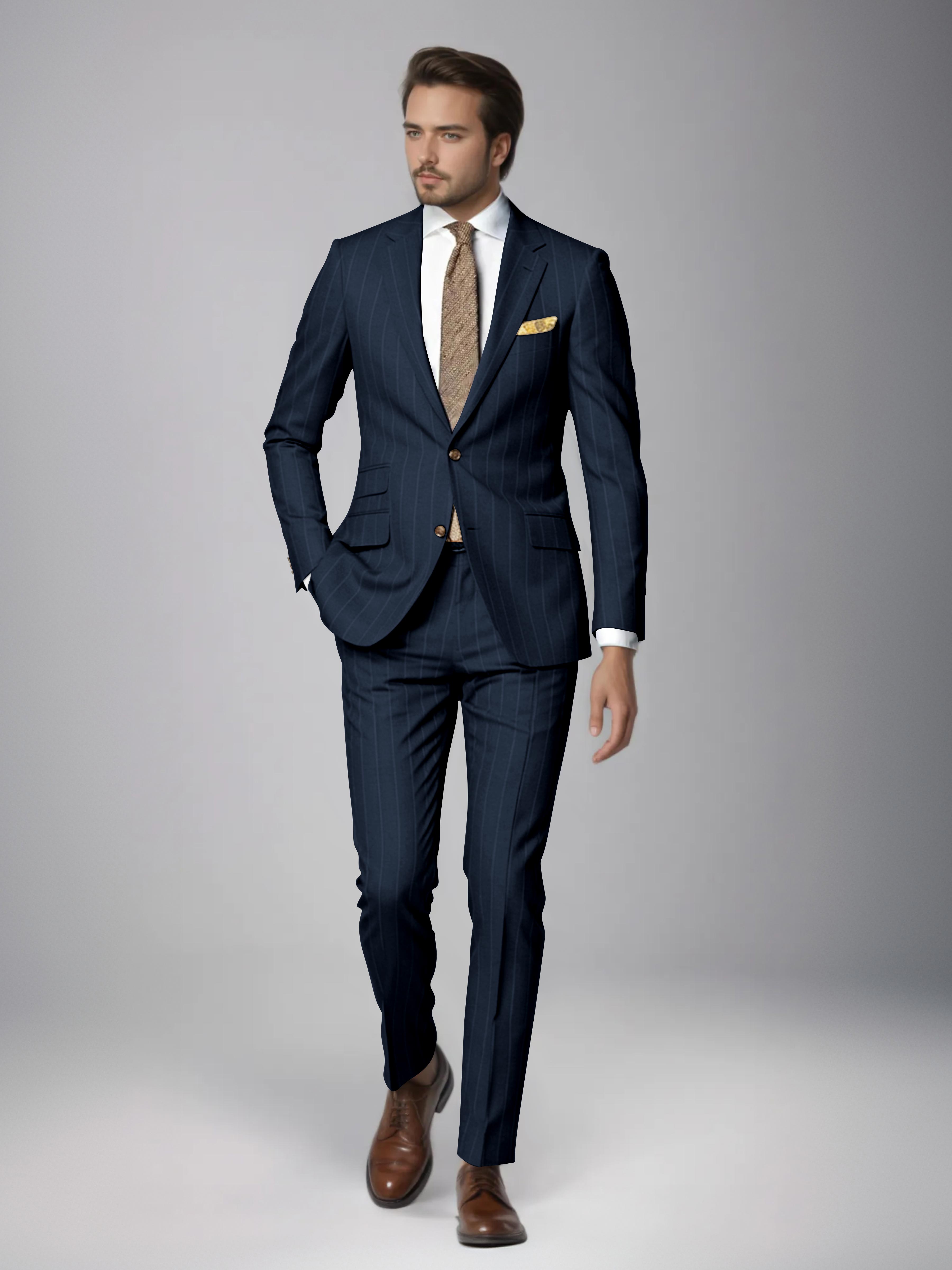 Classic 2 Pieces Men's Slim Fit Pinstripe Business Suit for Wedding & Office UK