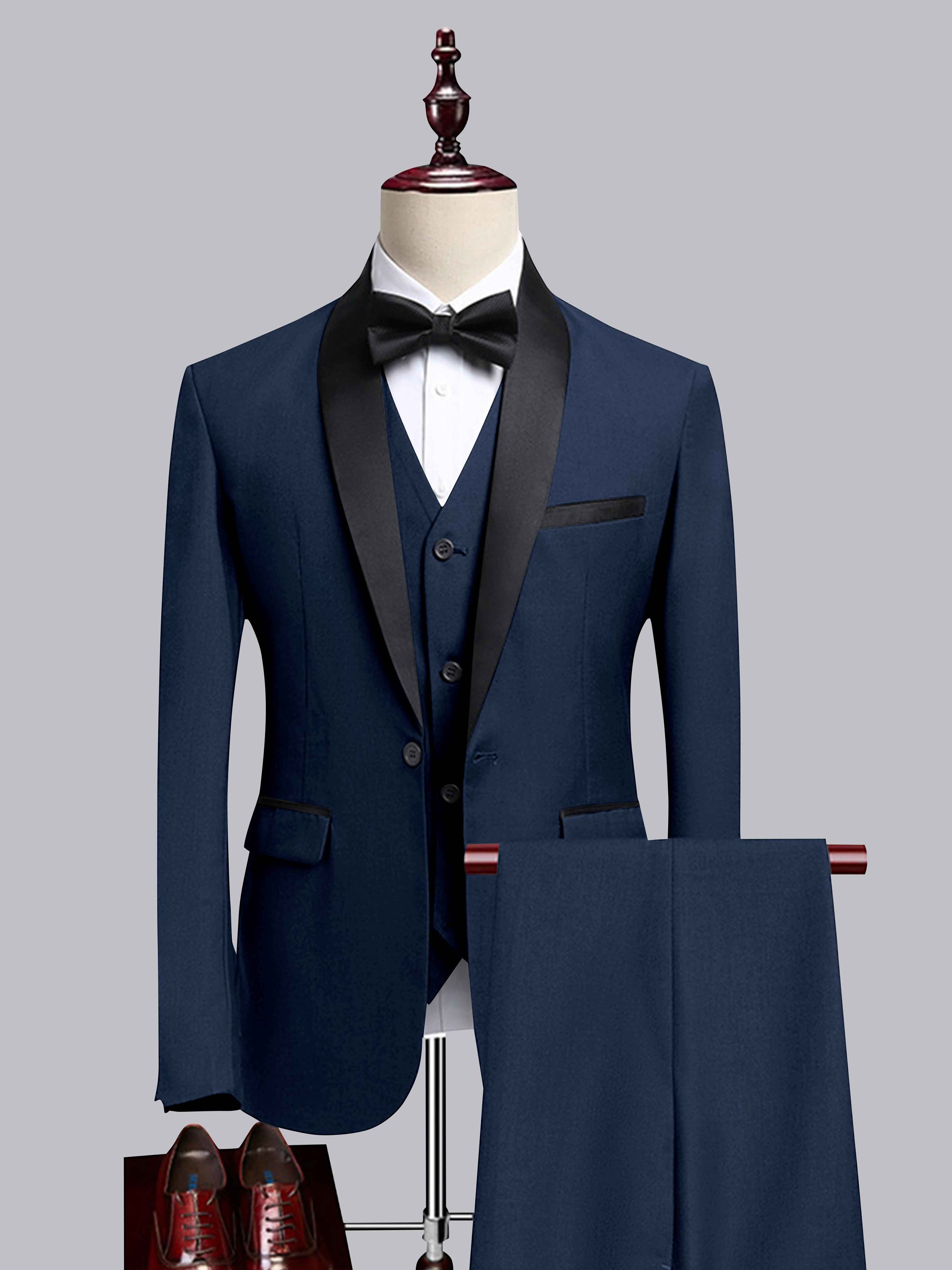 Modern Men's 3 Pieces Contrast Trim One Button Shawl Lapel Guest Suit