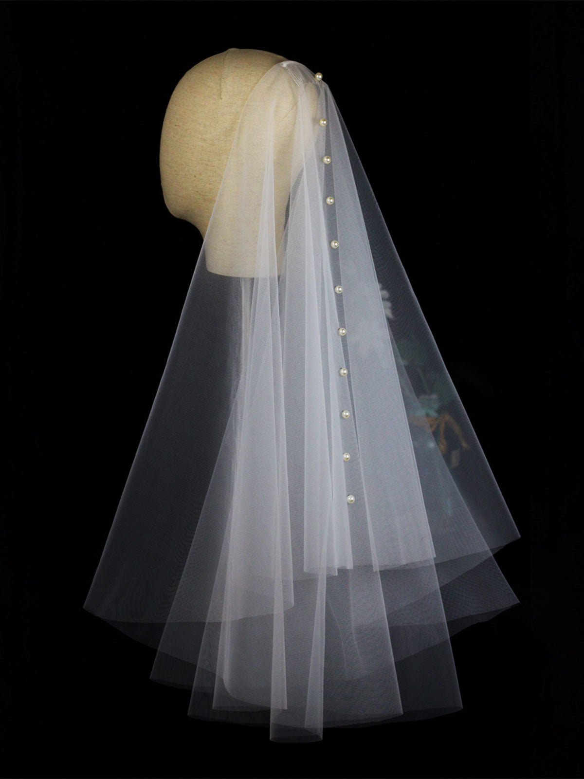 New Simple White Beading Veil