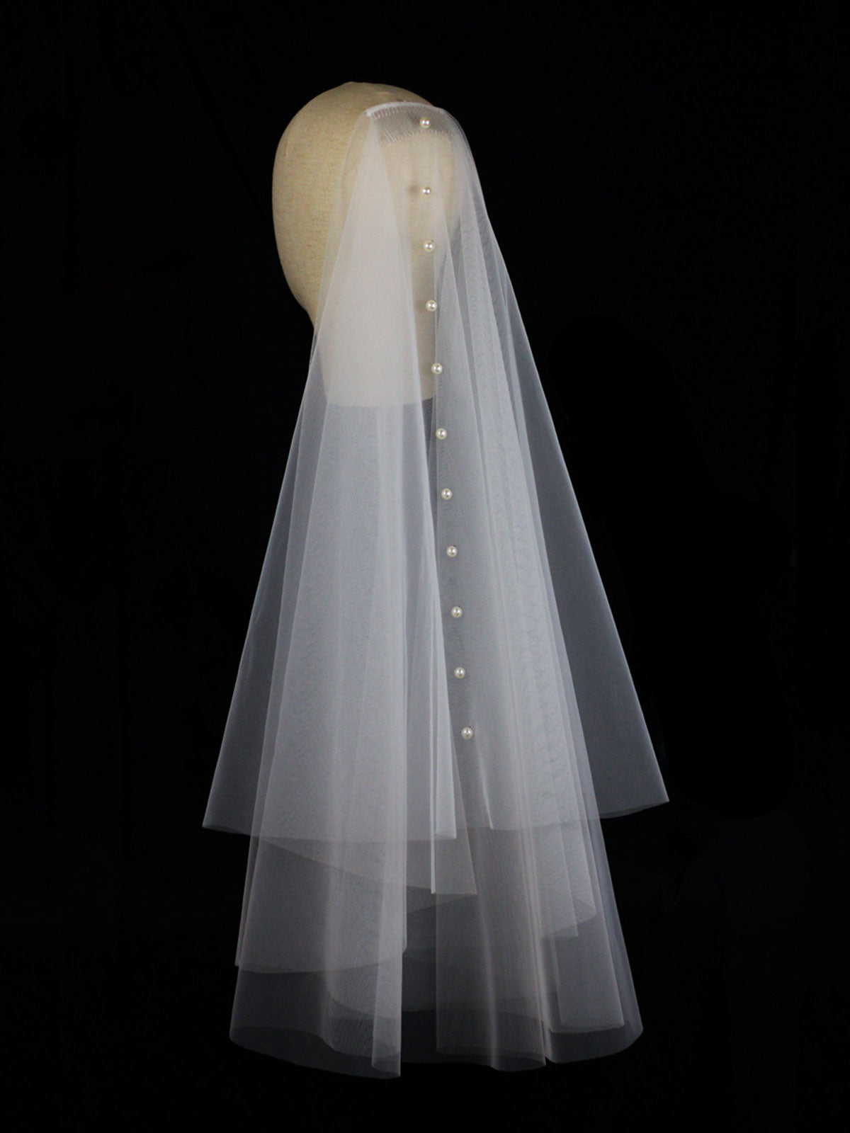 New Simple White Beading Veil