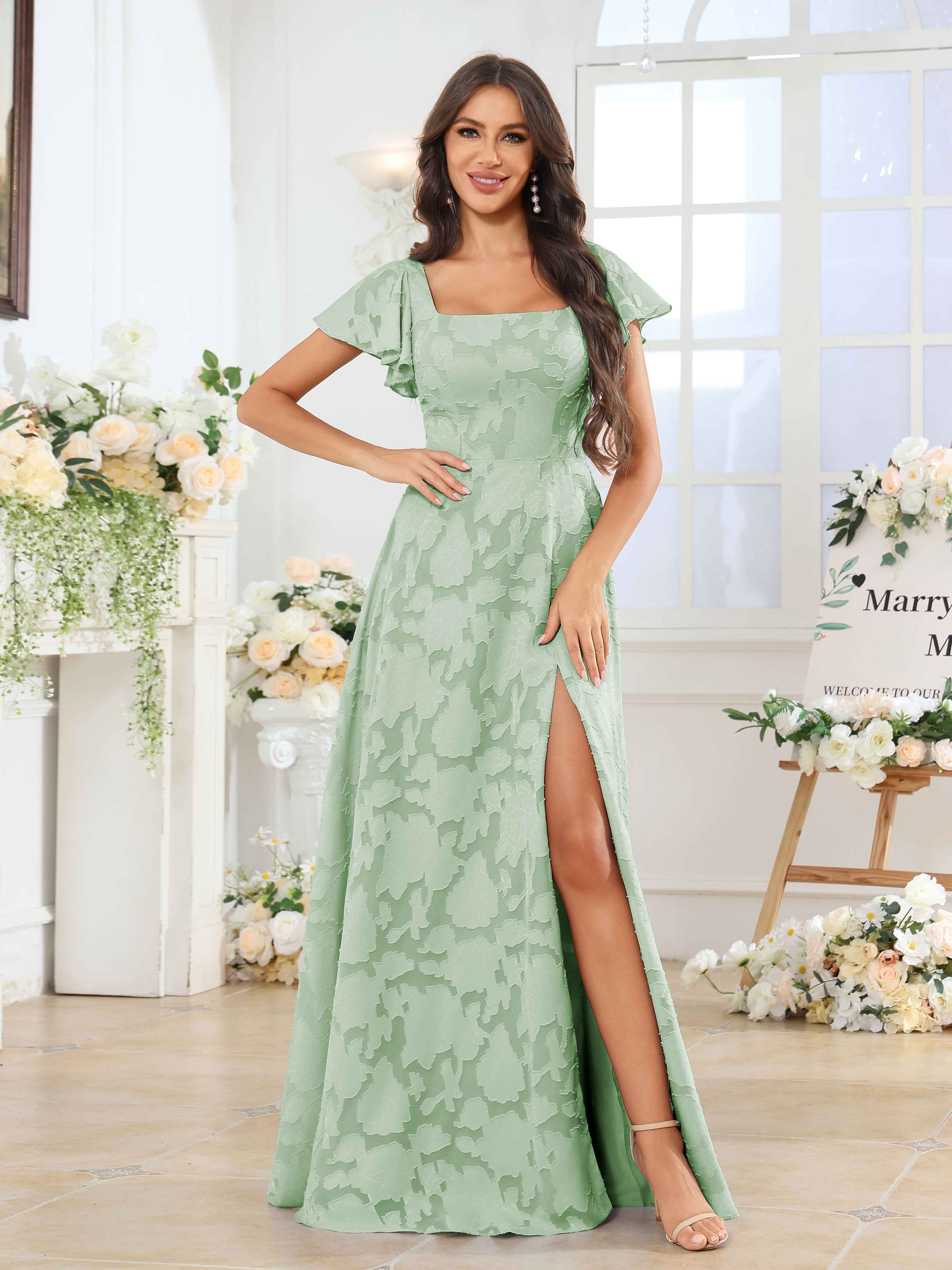 Niamh A-Line Square Floor Length Floral Lace Bridesmaid Dresses