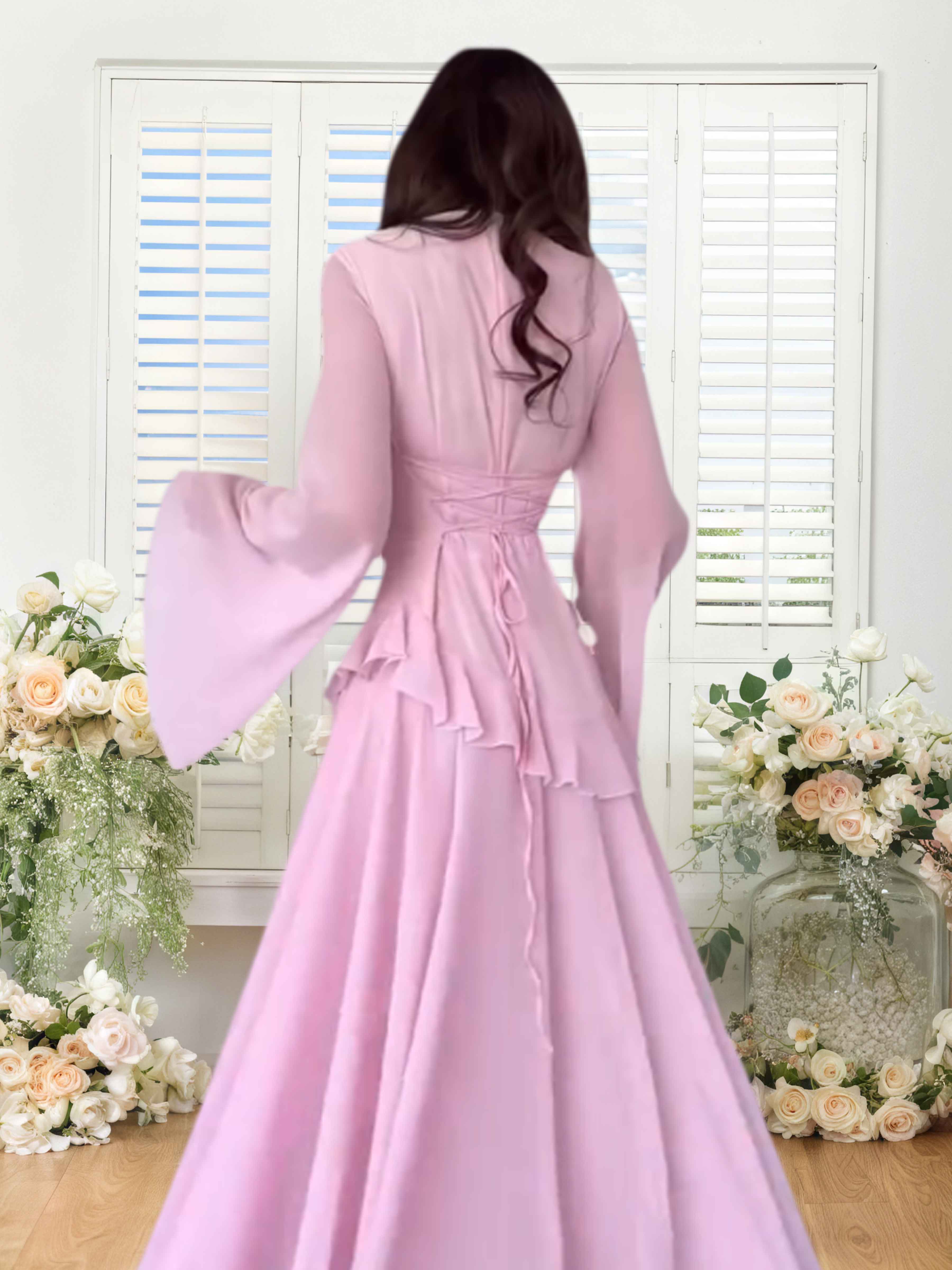 Oleisia Modest A-Line 2 Pieces Long Sleeves Long Chiffon Bridesmaid Dresses