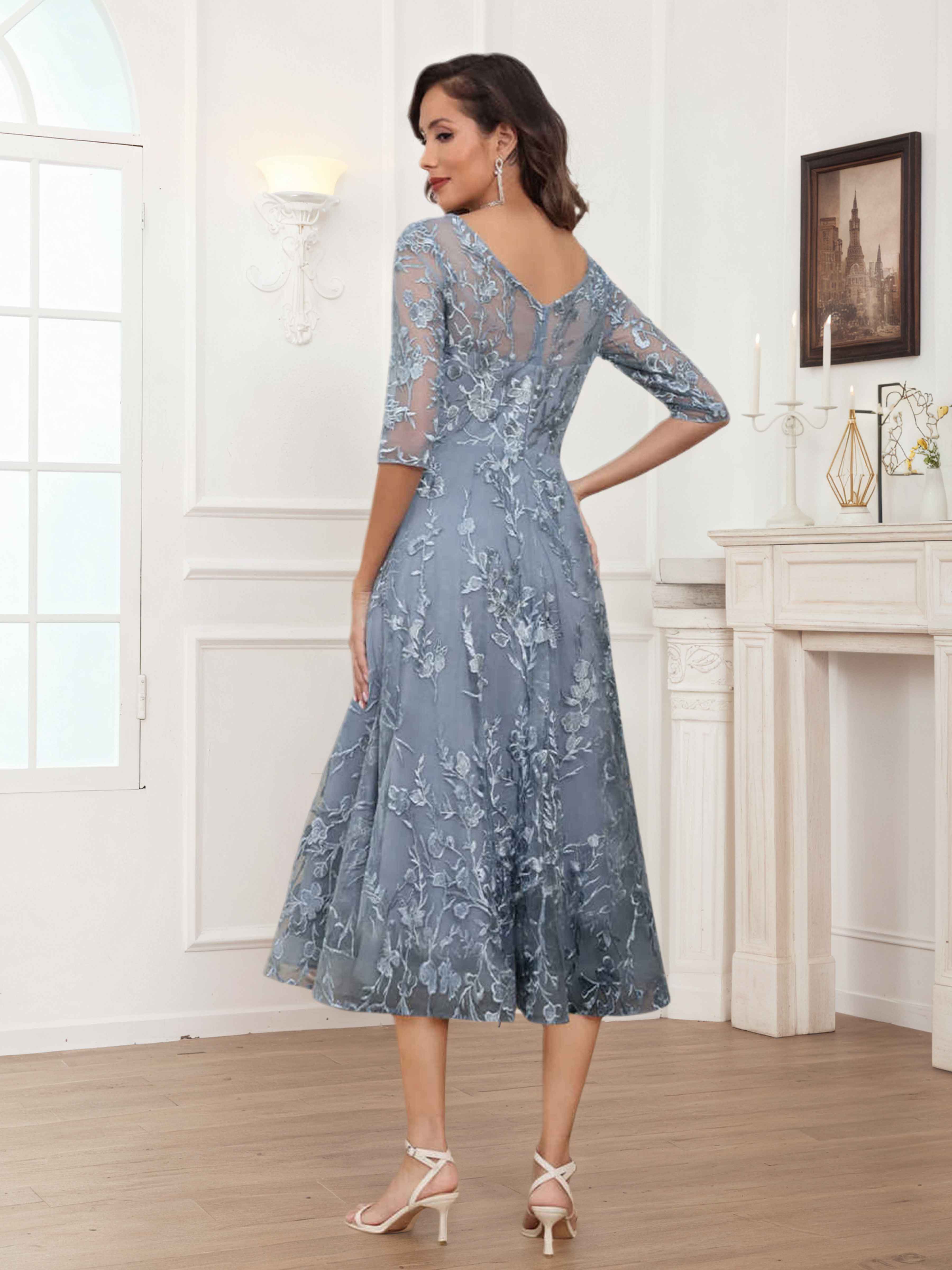 Pax Dreamy A-Line Illusion Lace Tea Length Mother of The Bride Dresses