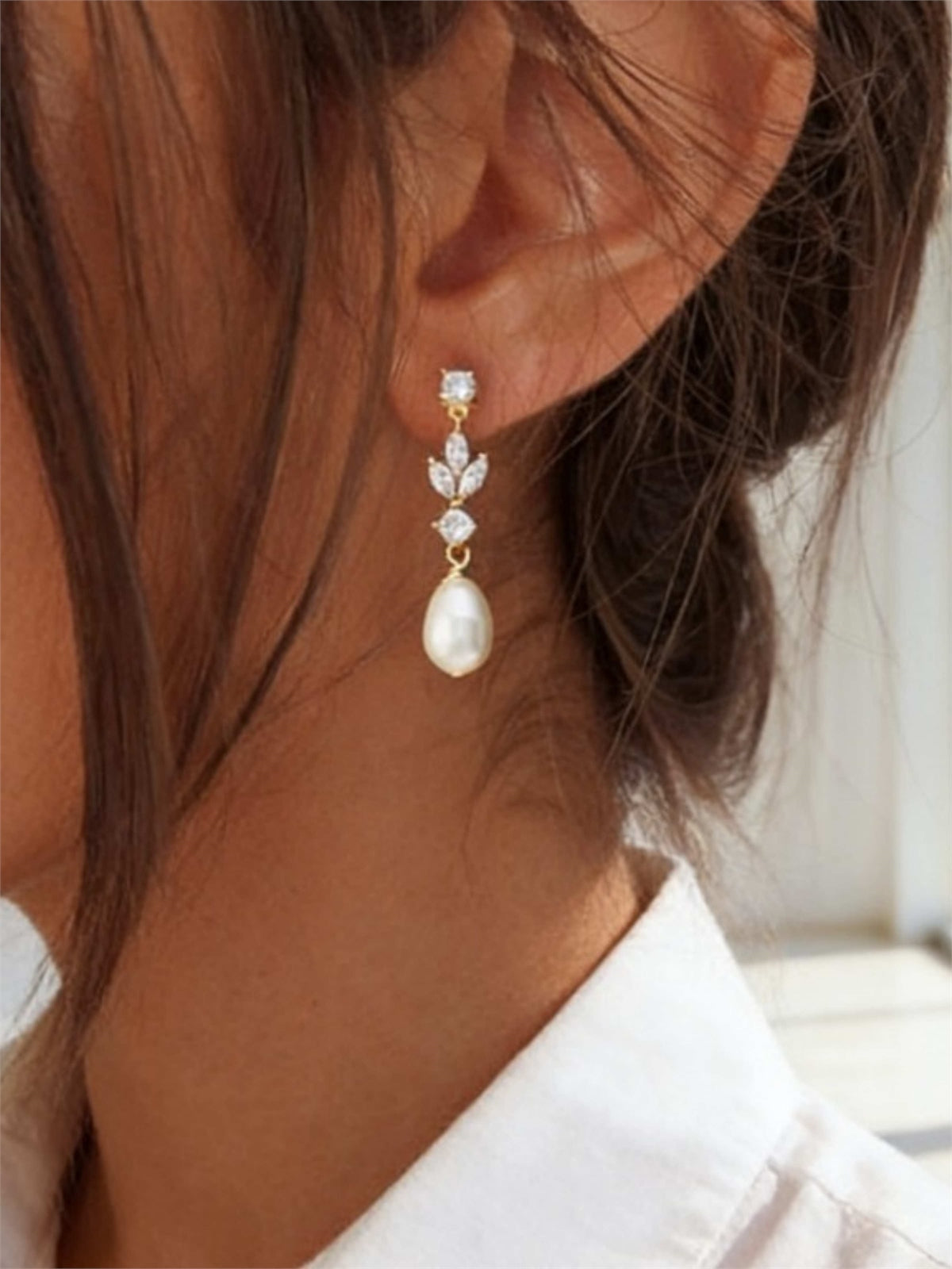 Pearl Accent Crystal Drop Earrings