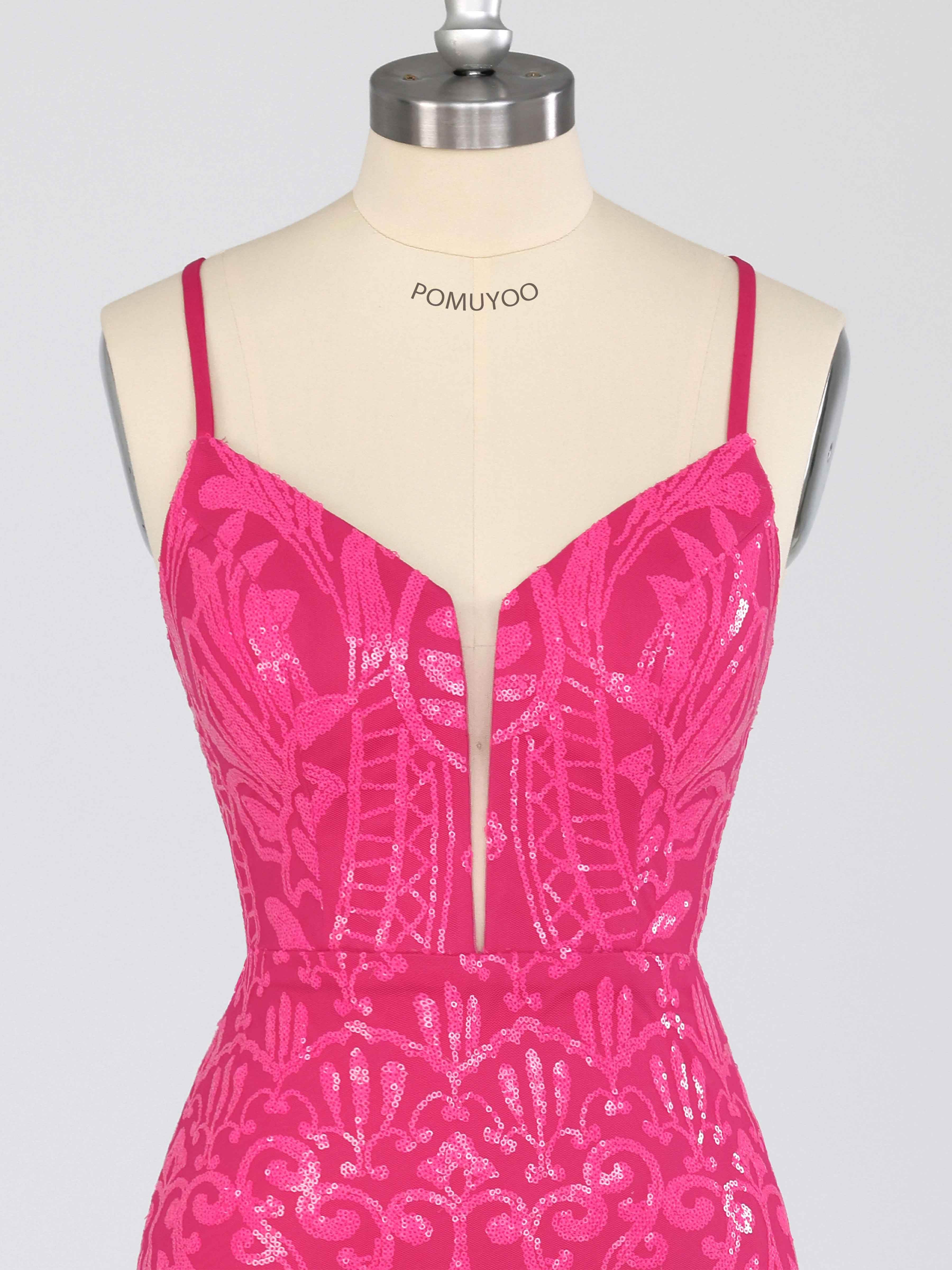 Pink Dazzling V Neck Mini Sequin Party Dresses