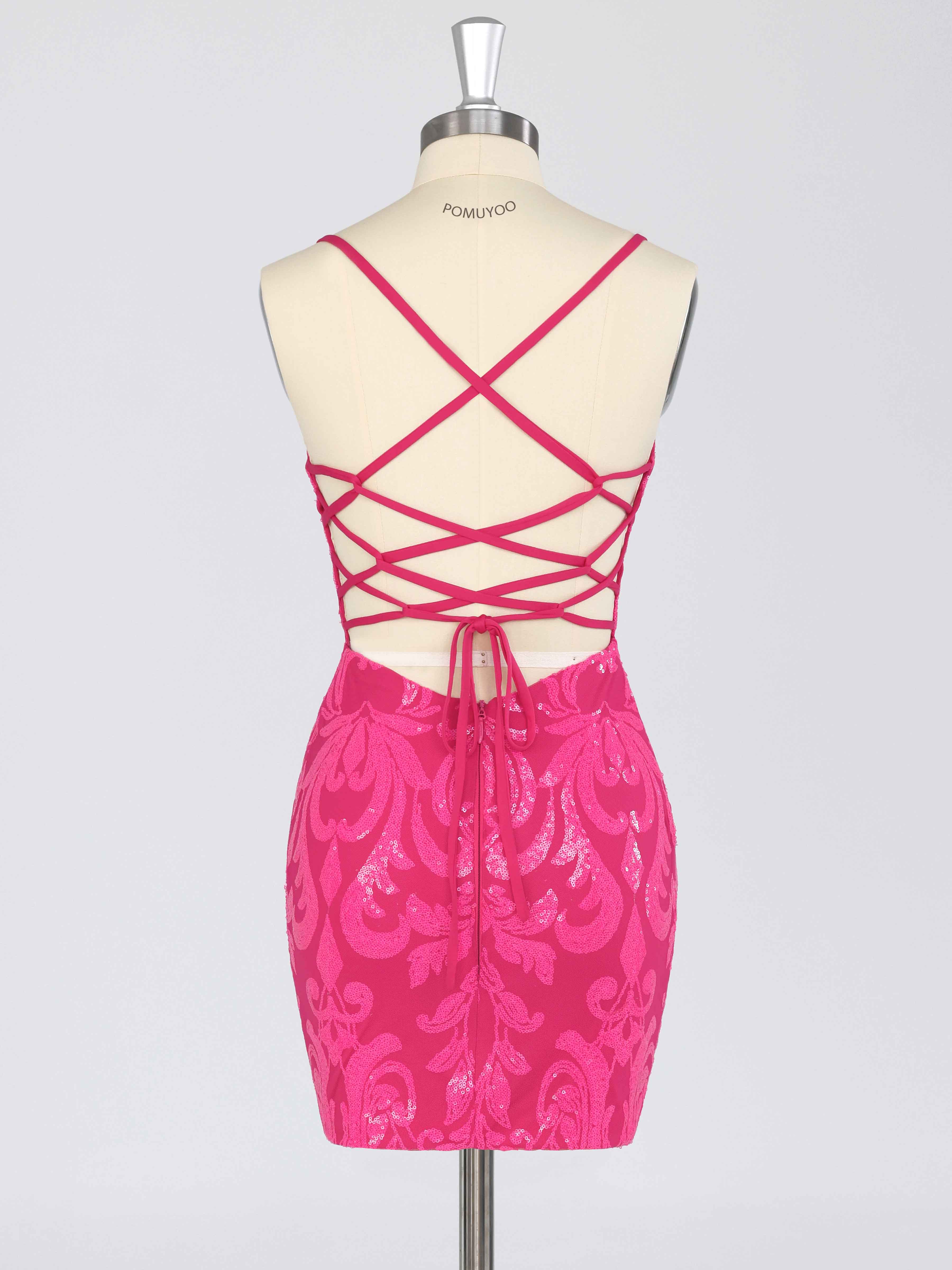 Pink Dazzling V Neck Mini Sequin Party Dresses